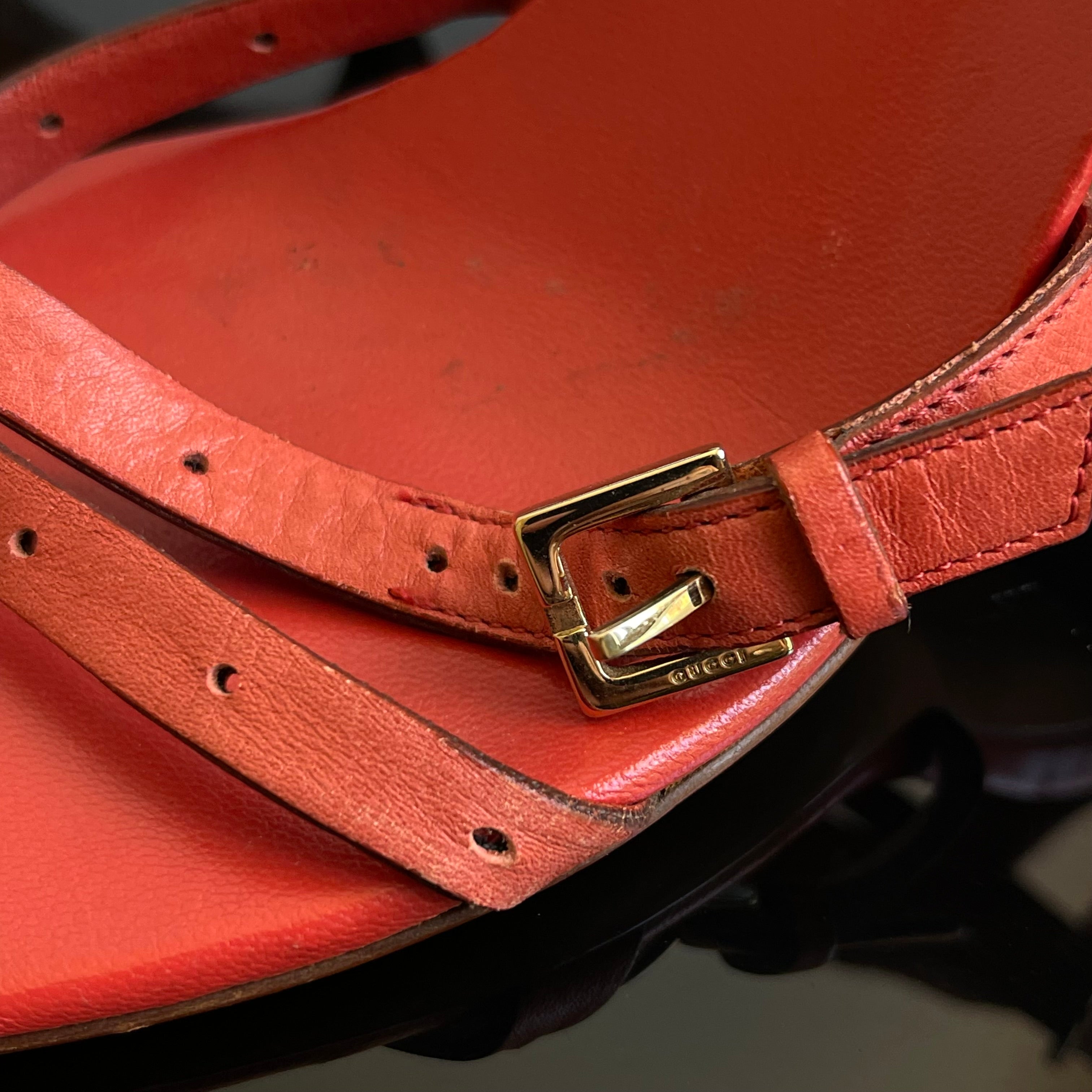 Gucci Tom Ford Vintage Horsebit Red Leather Strappy Heels