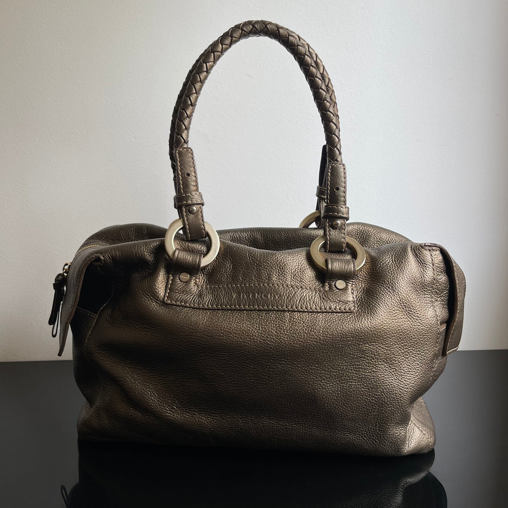 Givenchy Metallic Soft Leather Logo Embossed Braided Handle Satchel