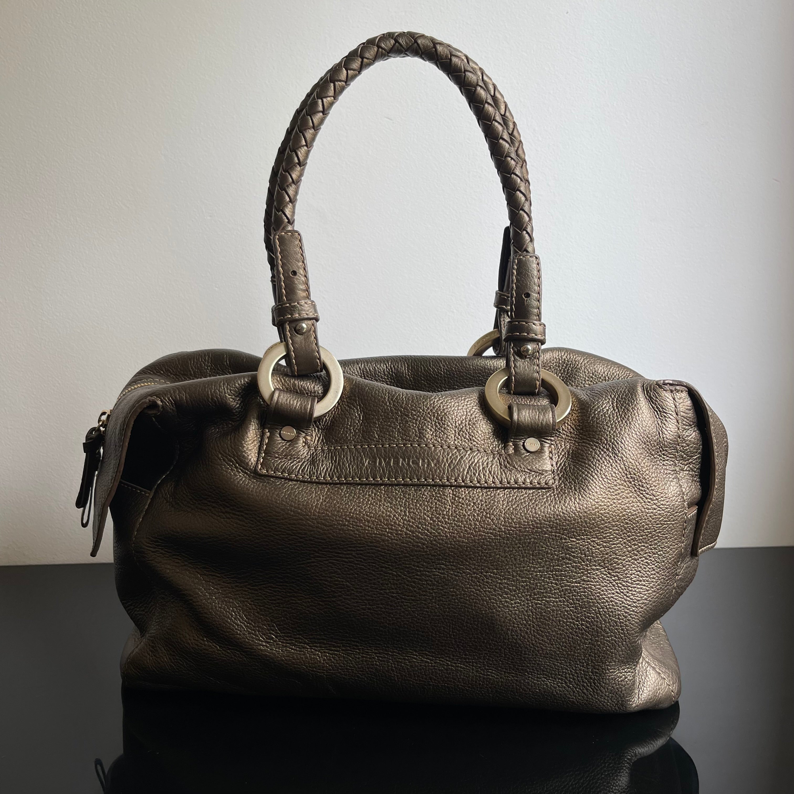 Givenchy Metallic Soft Leather Logo Embossed Braided Handle Satchel