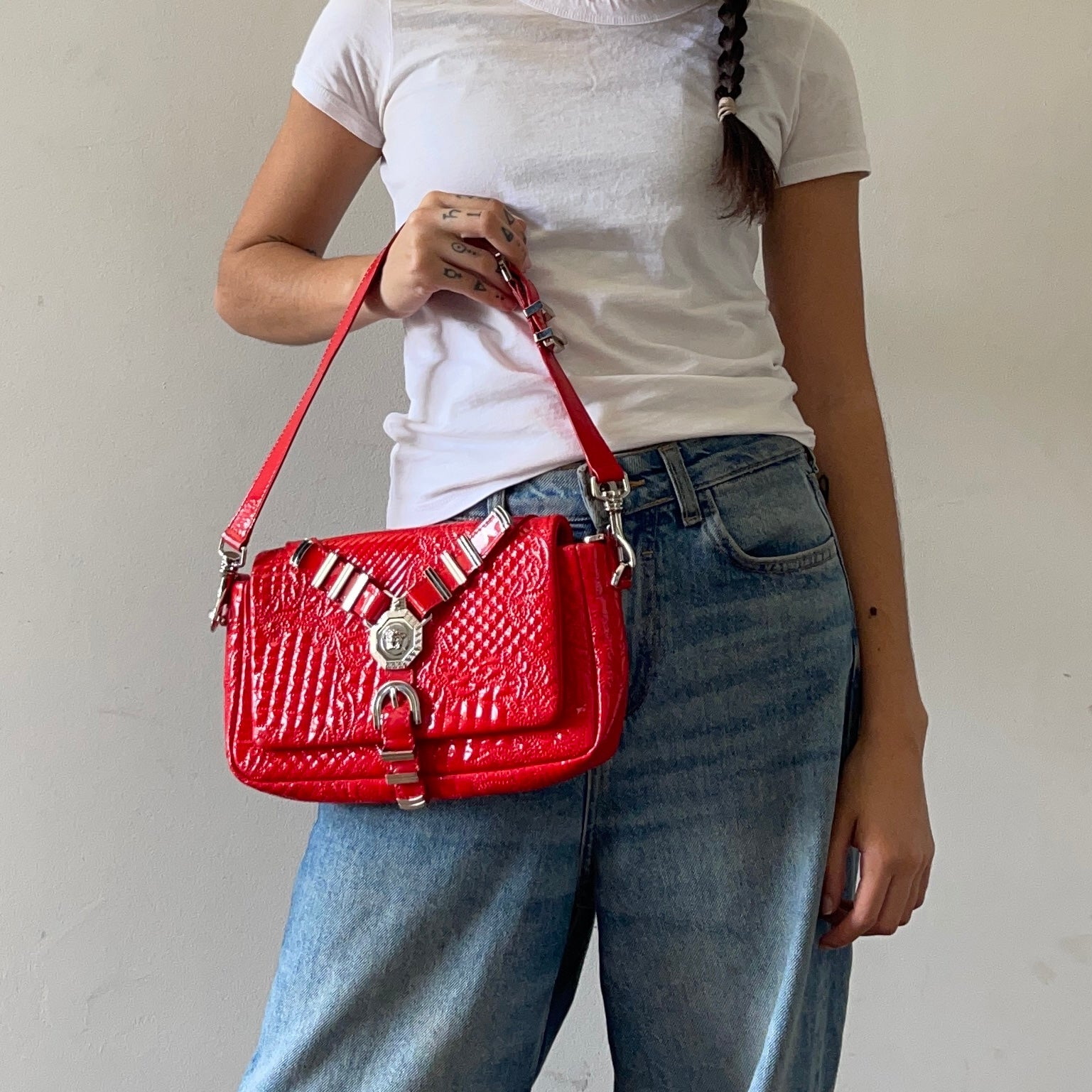 Versace Harness Red Patent Leather Bag