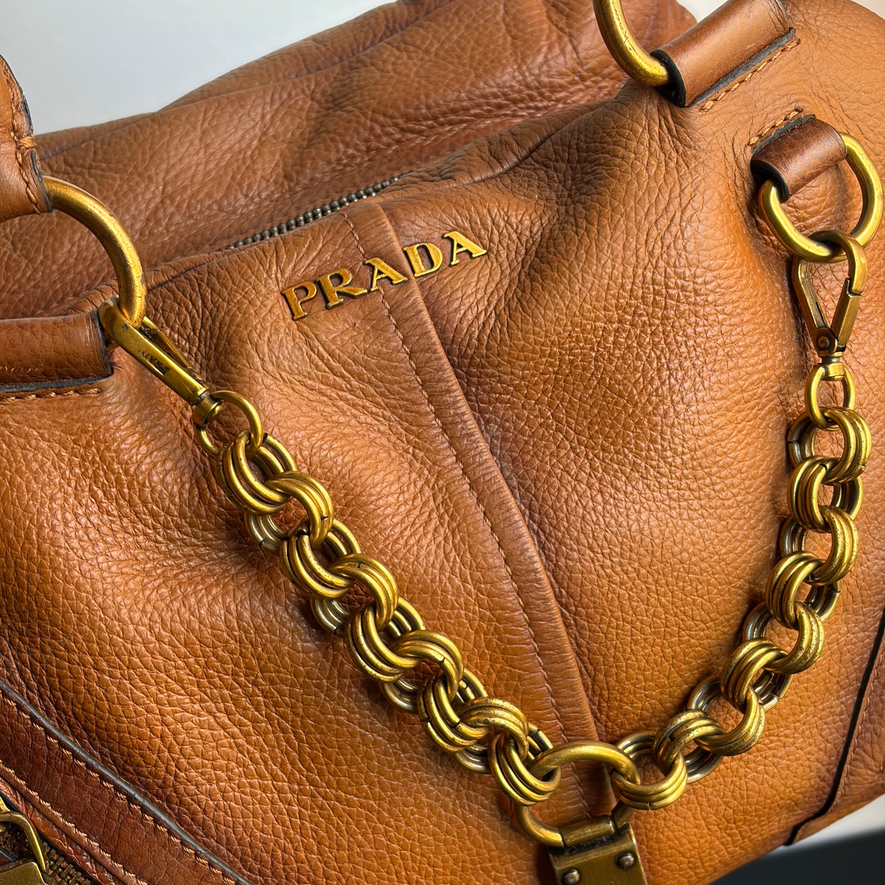Prada Boston Chain Vitello Leather Bag