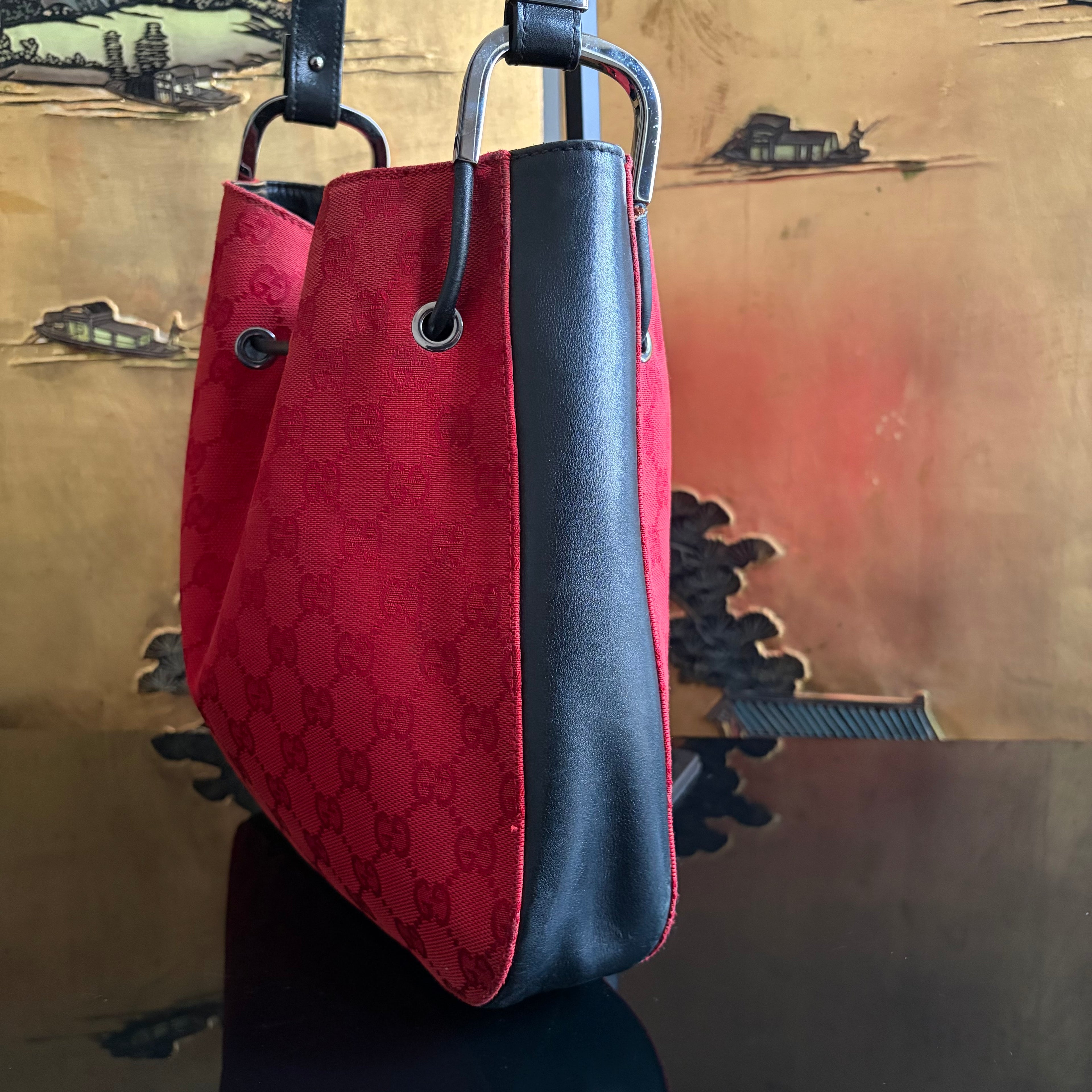 Gucci 90’s Red GG Drawstring Shoulder Bag by Tom Ford