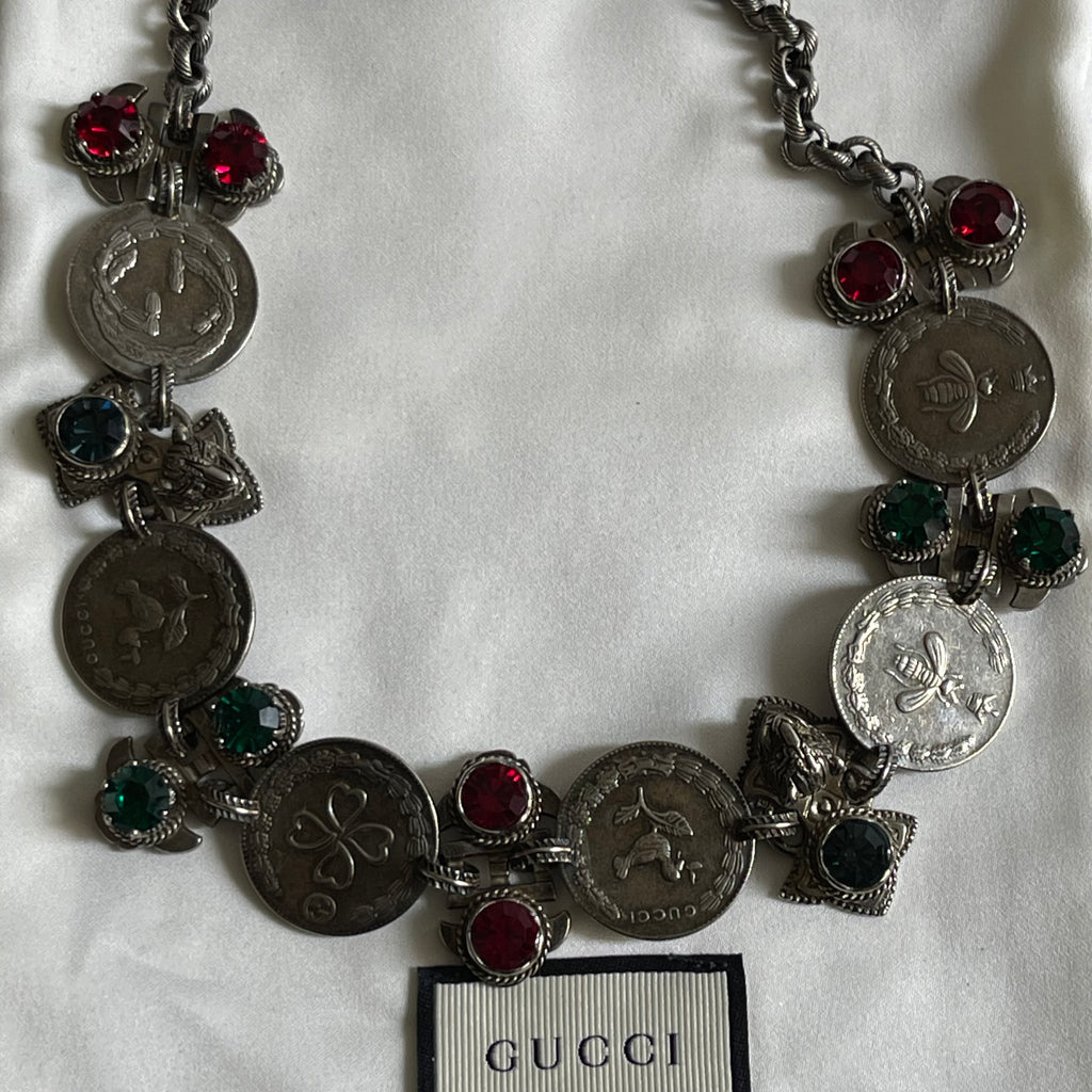 Gucci Crystal & Coin Statement Necklace