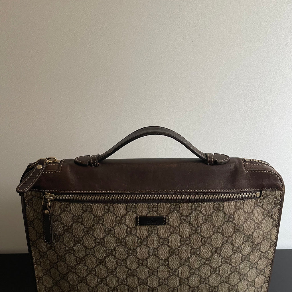 Gucci Brown/Beige GG Supreme Canvas Portfolio Case