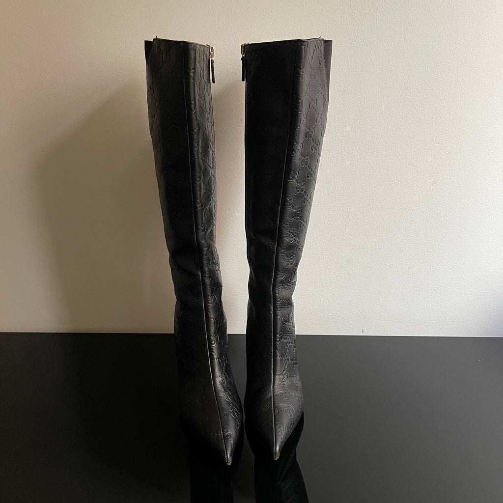 Gucci by Tom Ford Black Guccissima Monogram Leather Boots