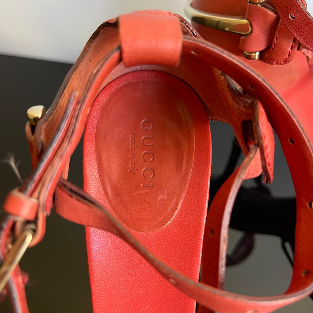 Gucci Tom Ford Vintage Horsebit Red Leather Strappy Heels