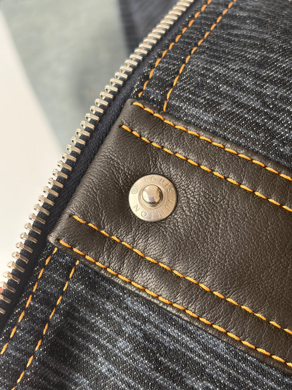 Louis Vuitton 2014 Blue Denim Leather Logo Zip Dress