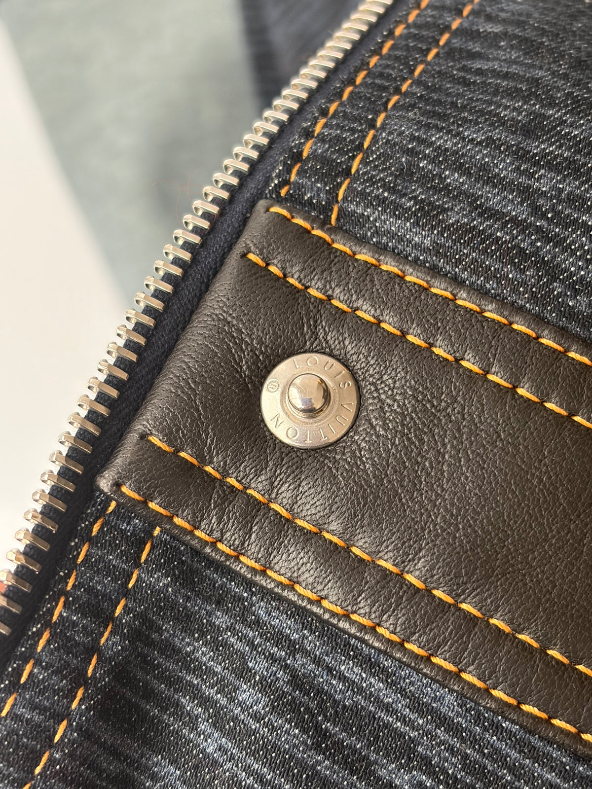 Louis Vuitton 2014 Blue Denim Leather Logo Zip Dress