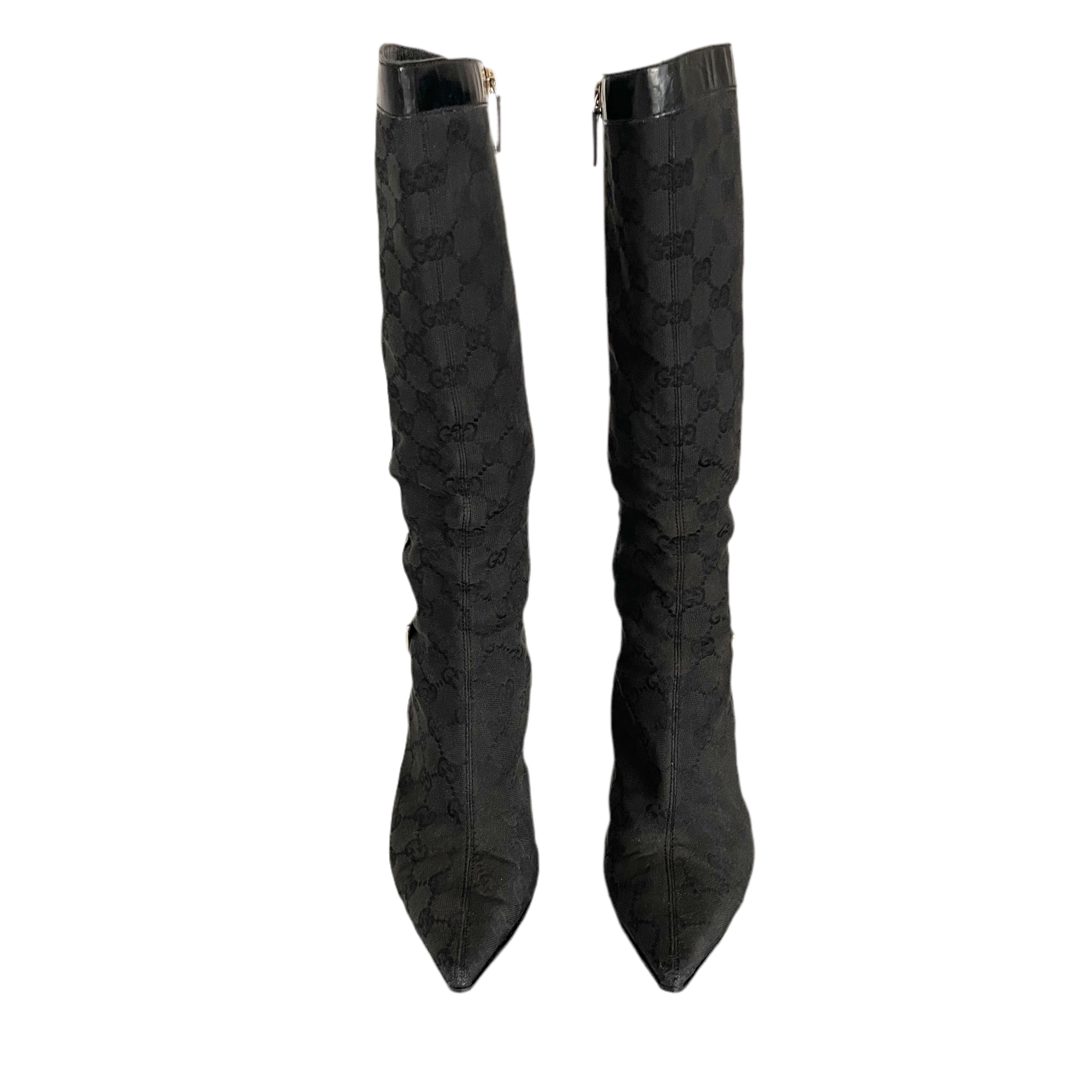 Gucci Black Canvas Monogram Boots