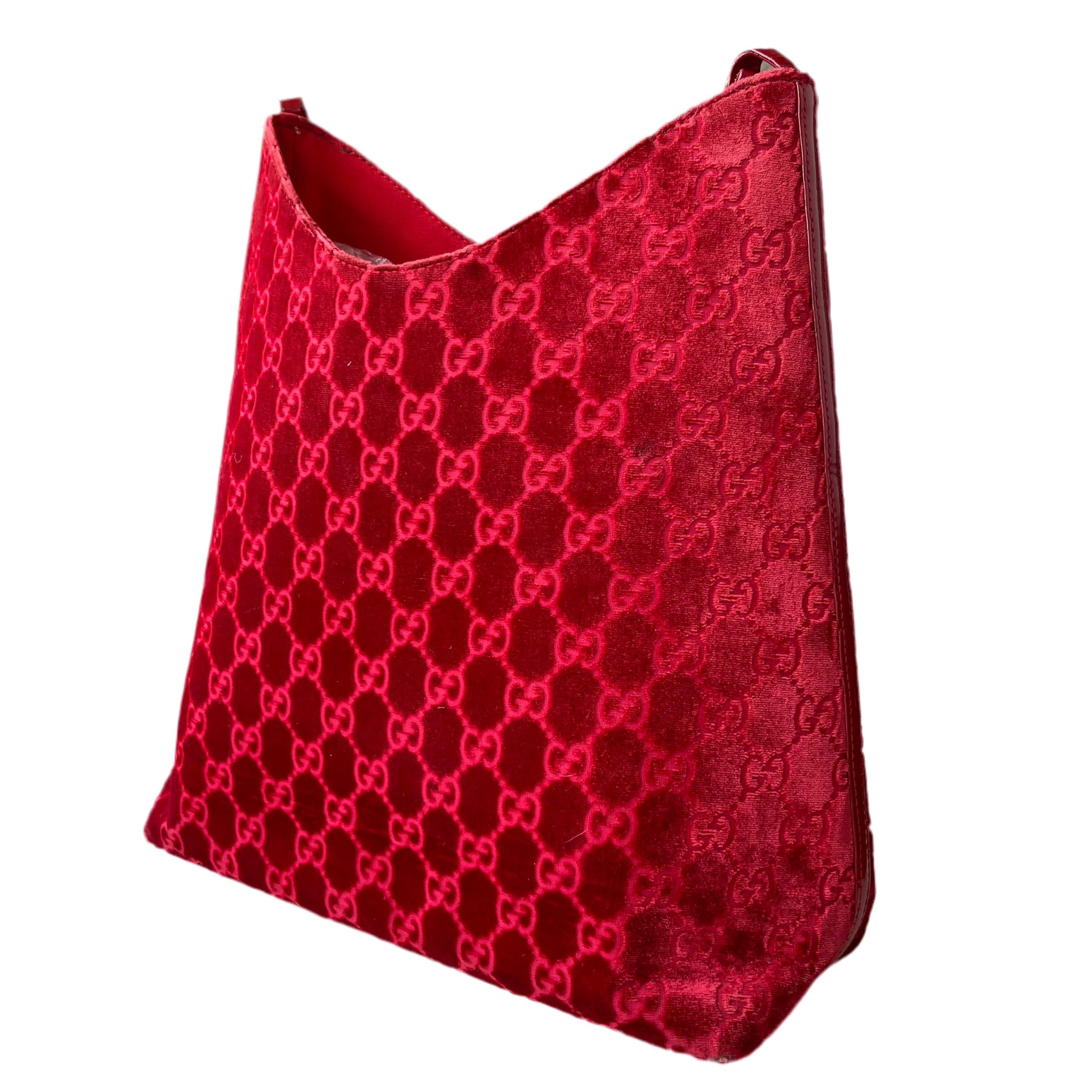Gucci by Tom Ford Red Velvet Monogram Shoulder Bag