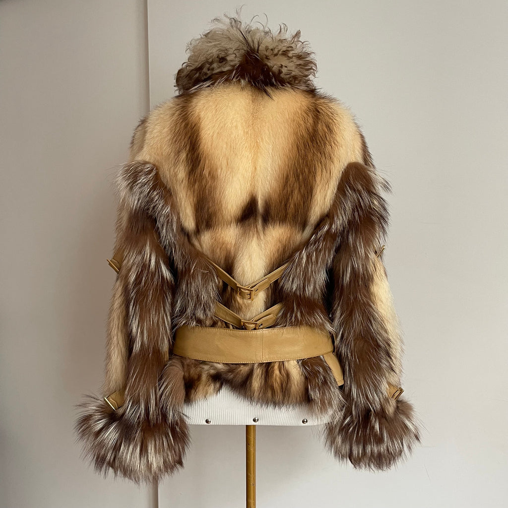 Dolce & Gabbana FW 2001 fur and shearling jacket with multiple leather belts