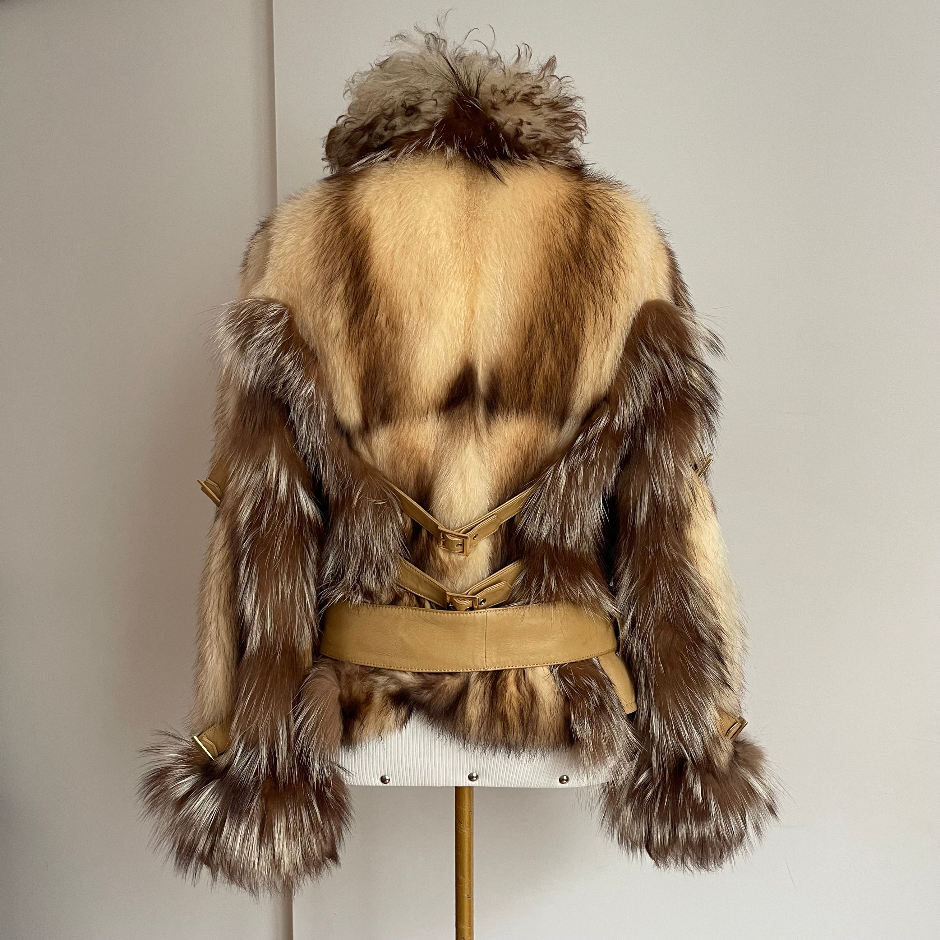 Dolce & Gabbana FW 2001 fur and shearling jacket with multiple leather belts