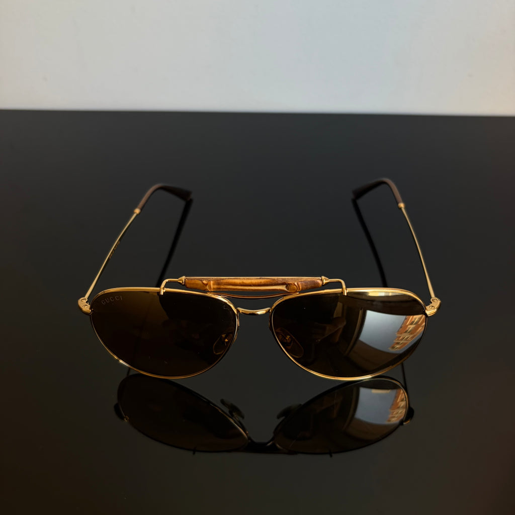 Gucci Gold Plated Bamboo Aviator Sunglasses