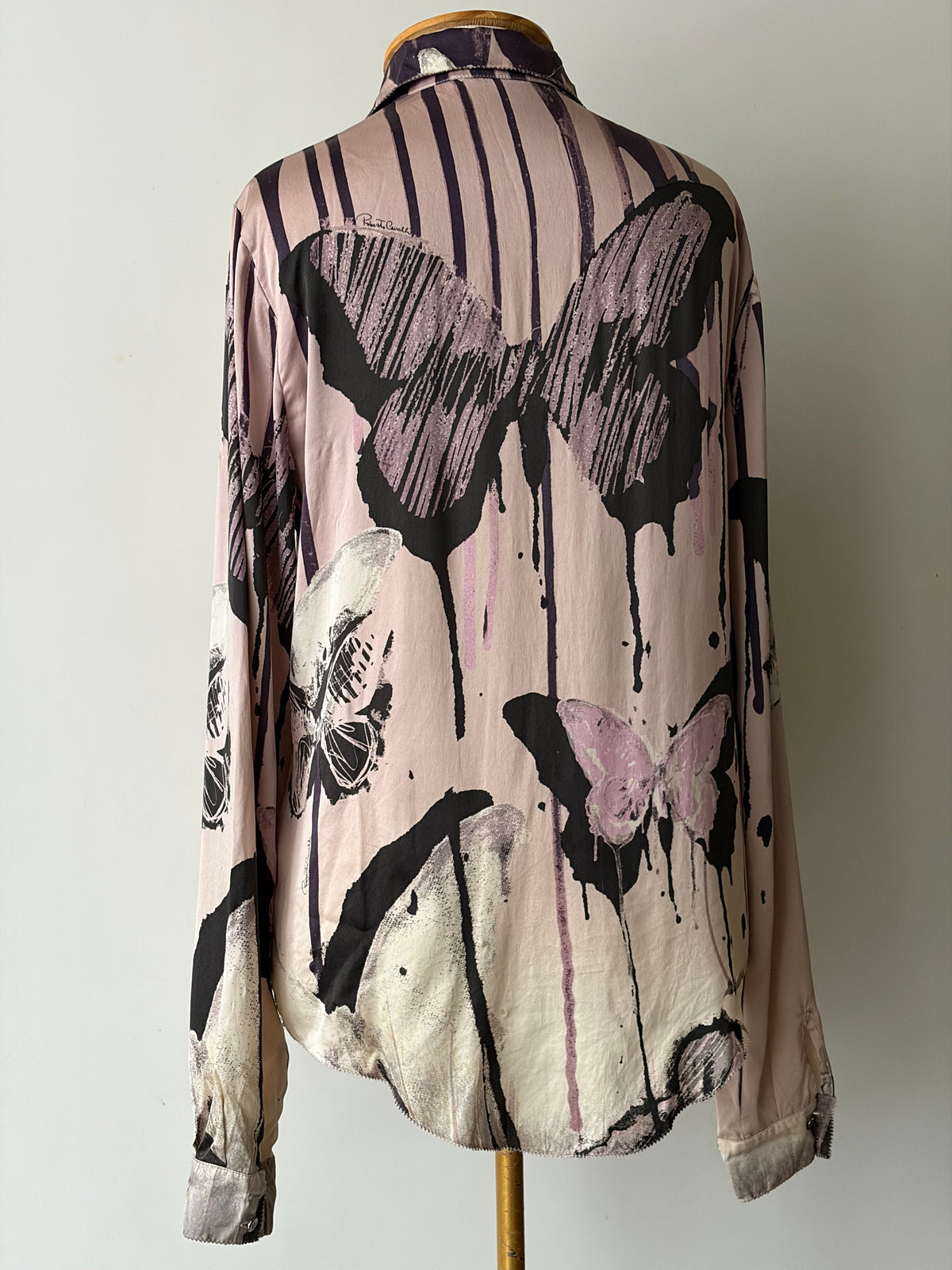 Roberto Cavalli Pink Butterfly Print Silk Shirt