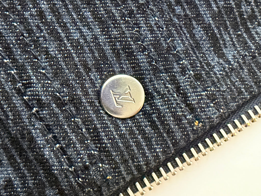 Louis Vuitton 2014 Blue Denim Leather Logo Zip Dress