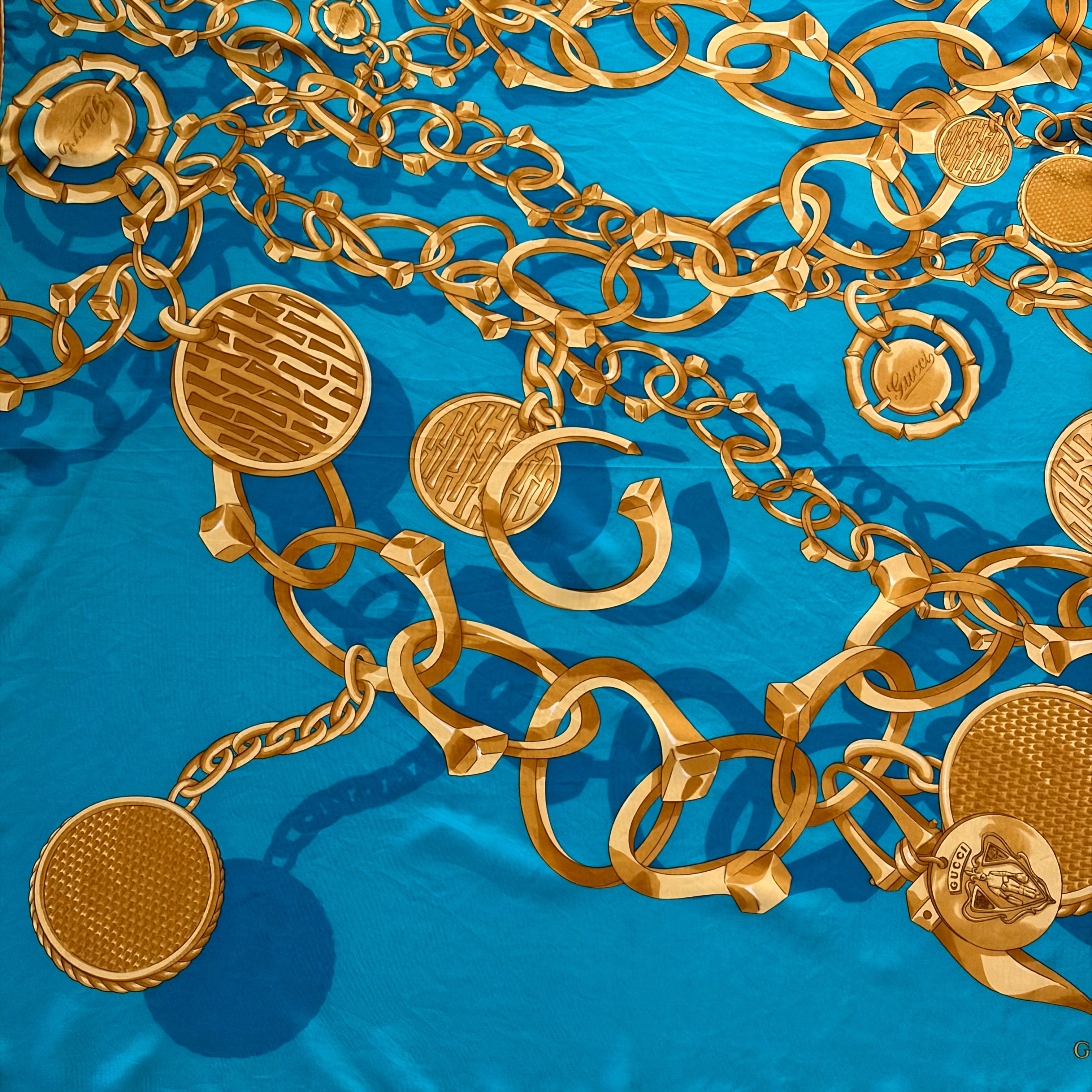 Gucci Turquoise Chain Silk Scarf