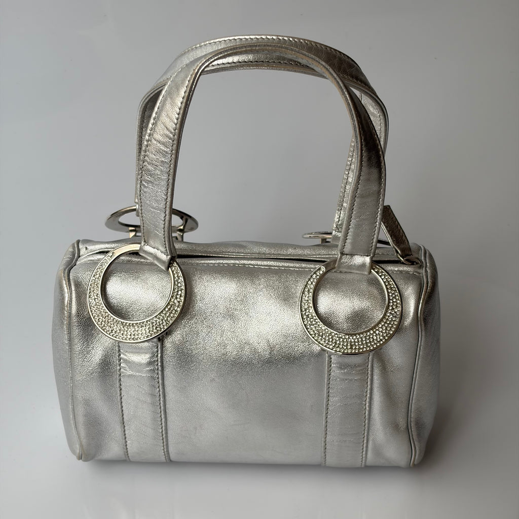 Gianni Versace Silver Leather Mini Barrel Bag