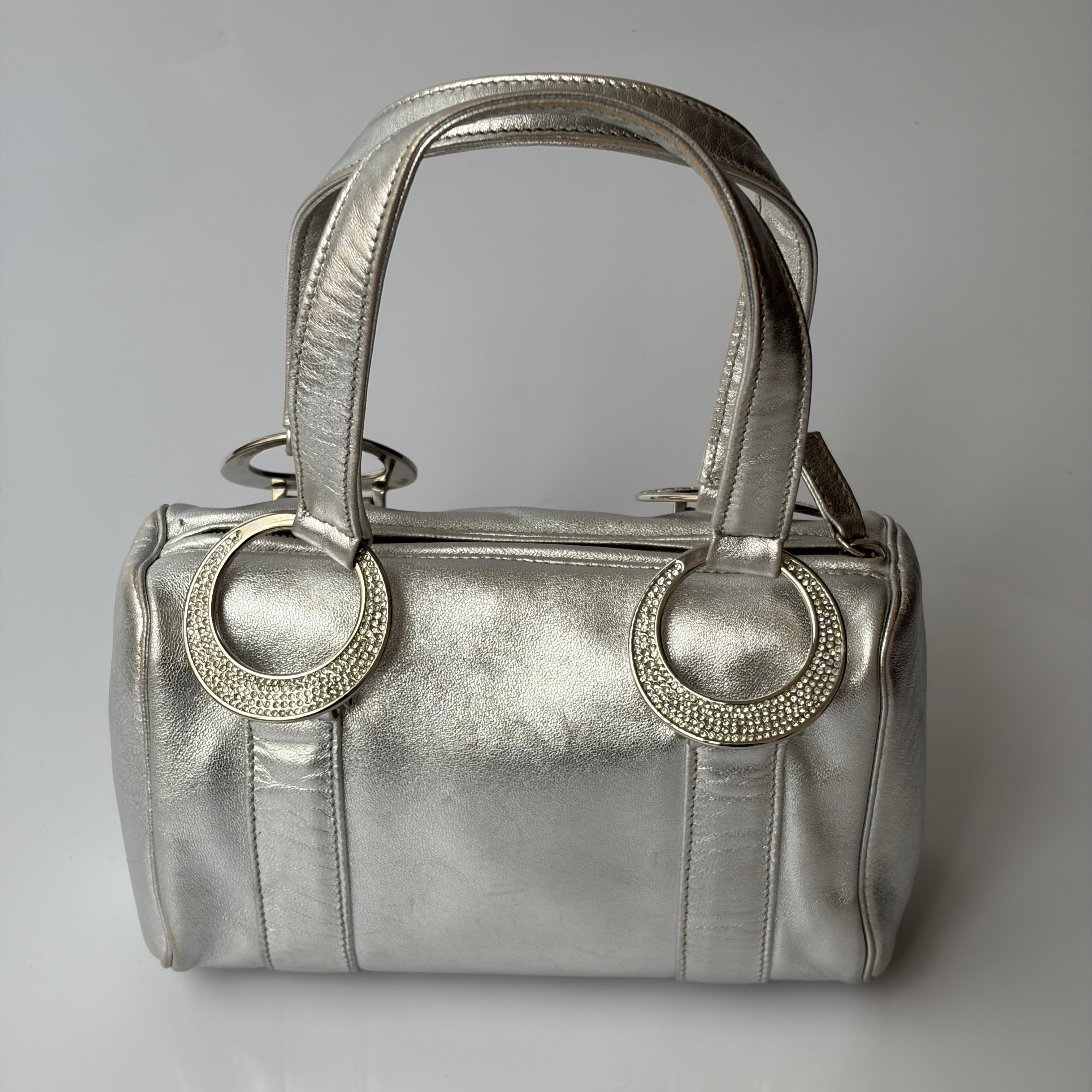 Gianni Versace Silver Leather Mini Barrel Bag
