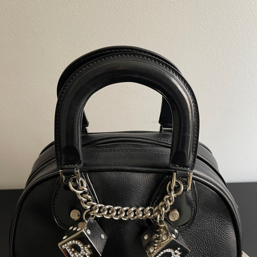 Christian Dior Gambler Dice Bowling Black Leather Bag