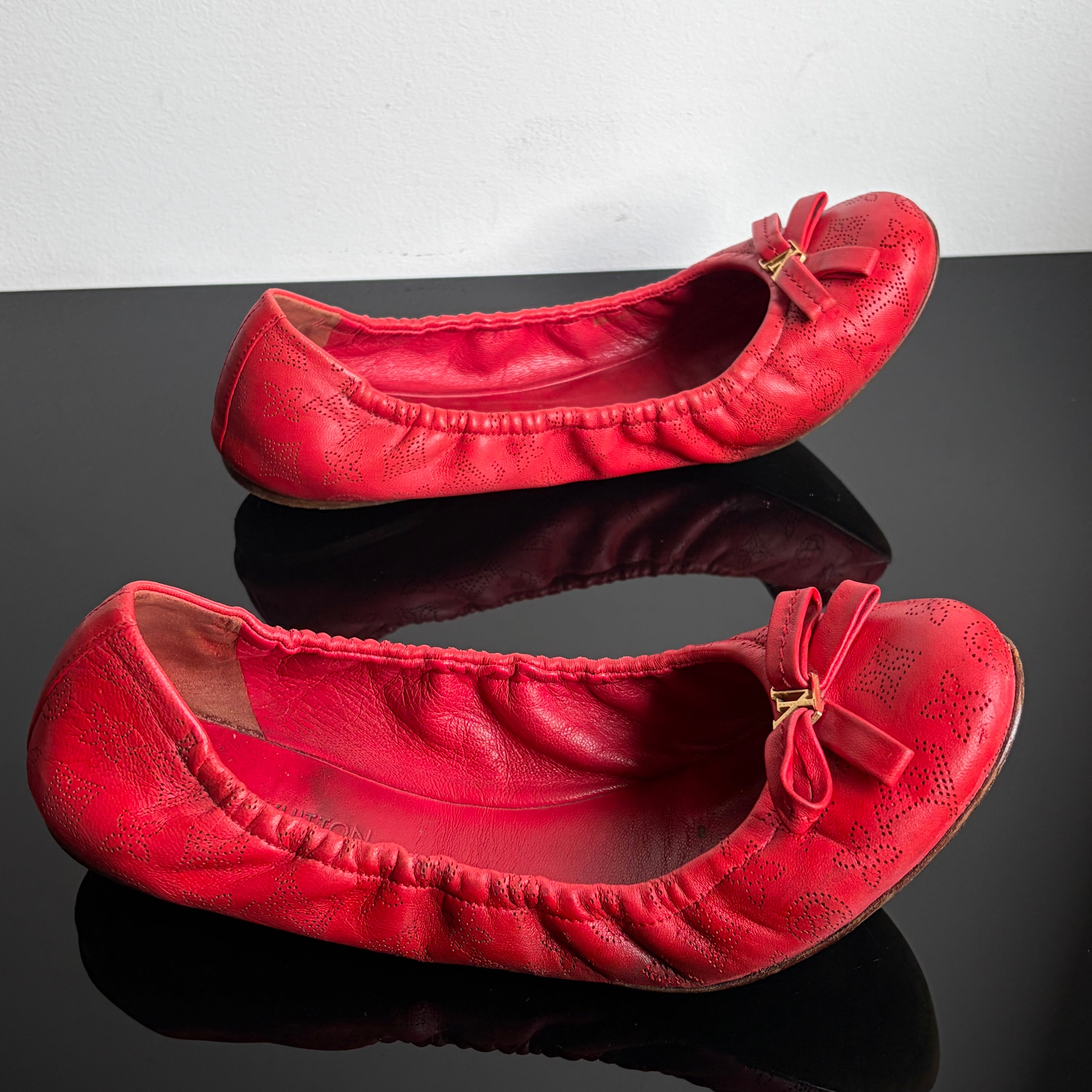 Louis Vuitton Monogram Mahina Red Leather Elba Ballet Flats