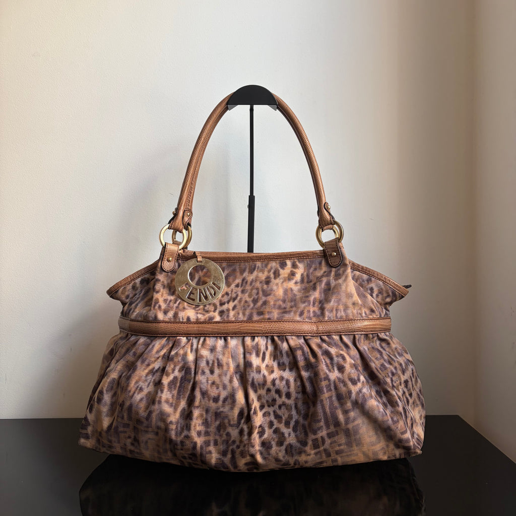 Fendi 2000s Large Lizard-Trimmed Zucca Chef Tote