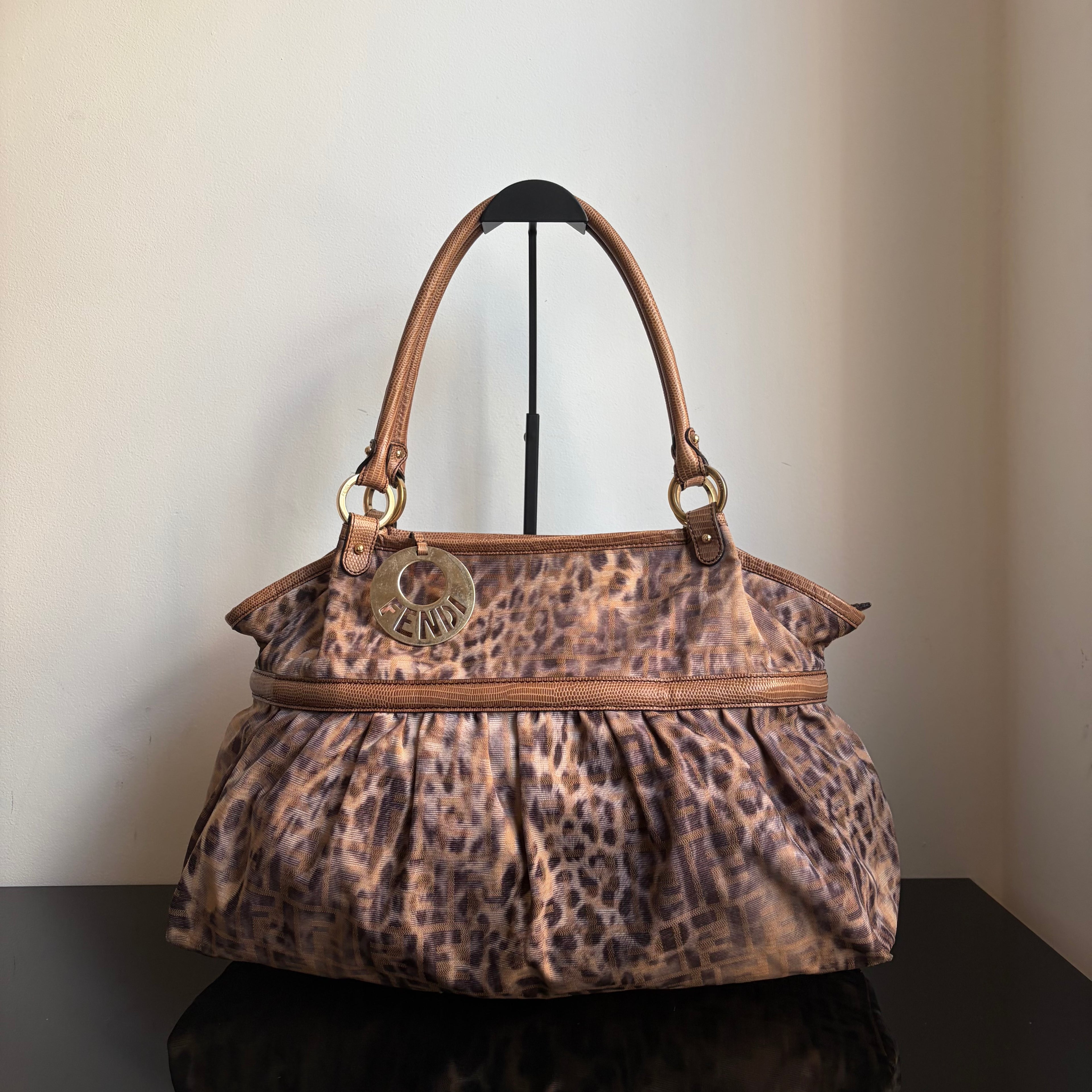 Fendi 2000s Large Lizard-Trimmed Zucca Chef Tote