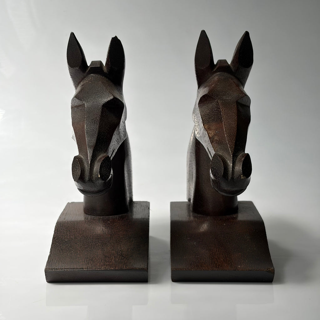 Art Deco Wood Horses Serre Livres