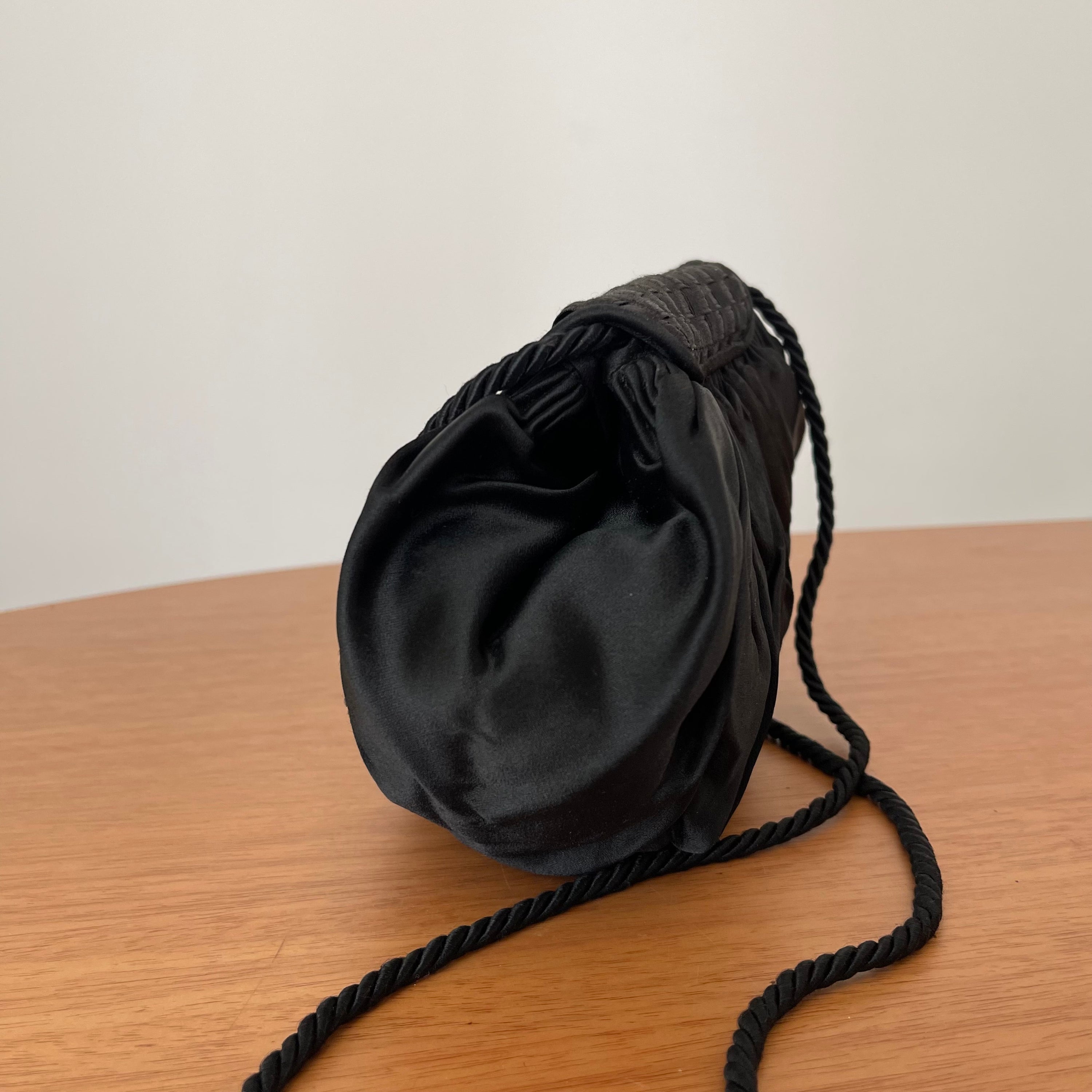 Fendi Vintage Black Satin And Braided Flap Evening Bag