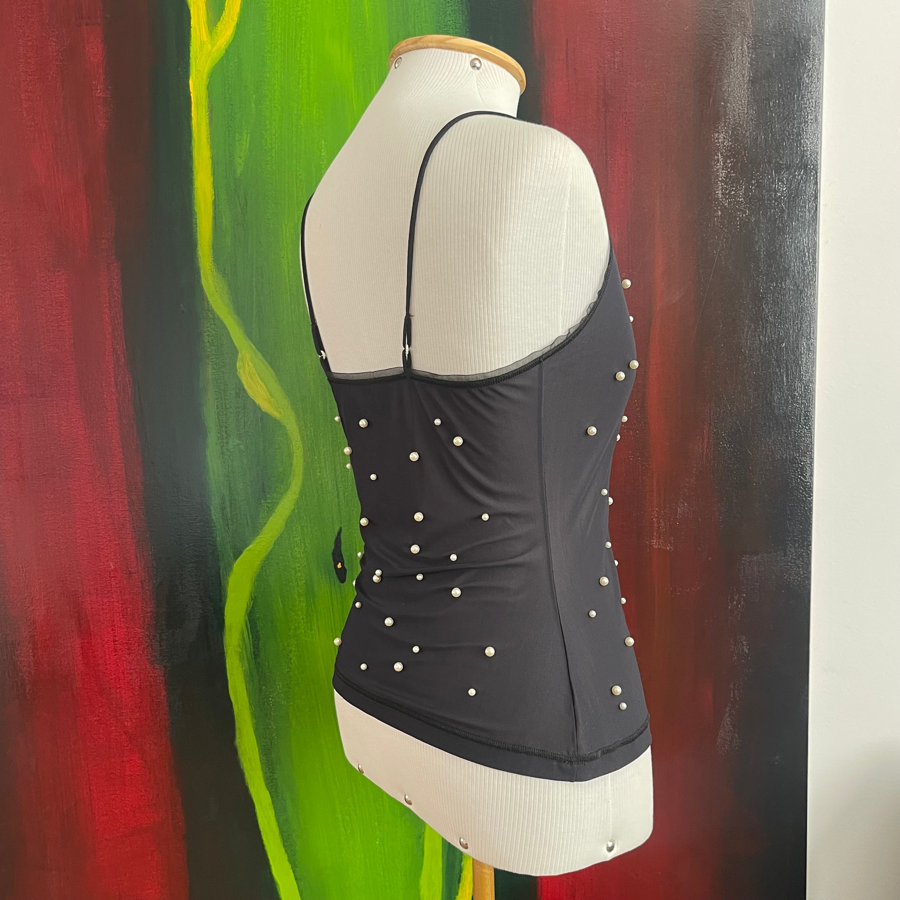 Chanel Black Pearl Embellished Tank Top