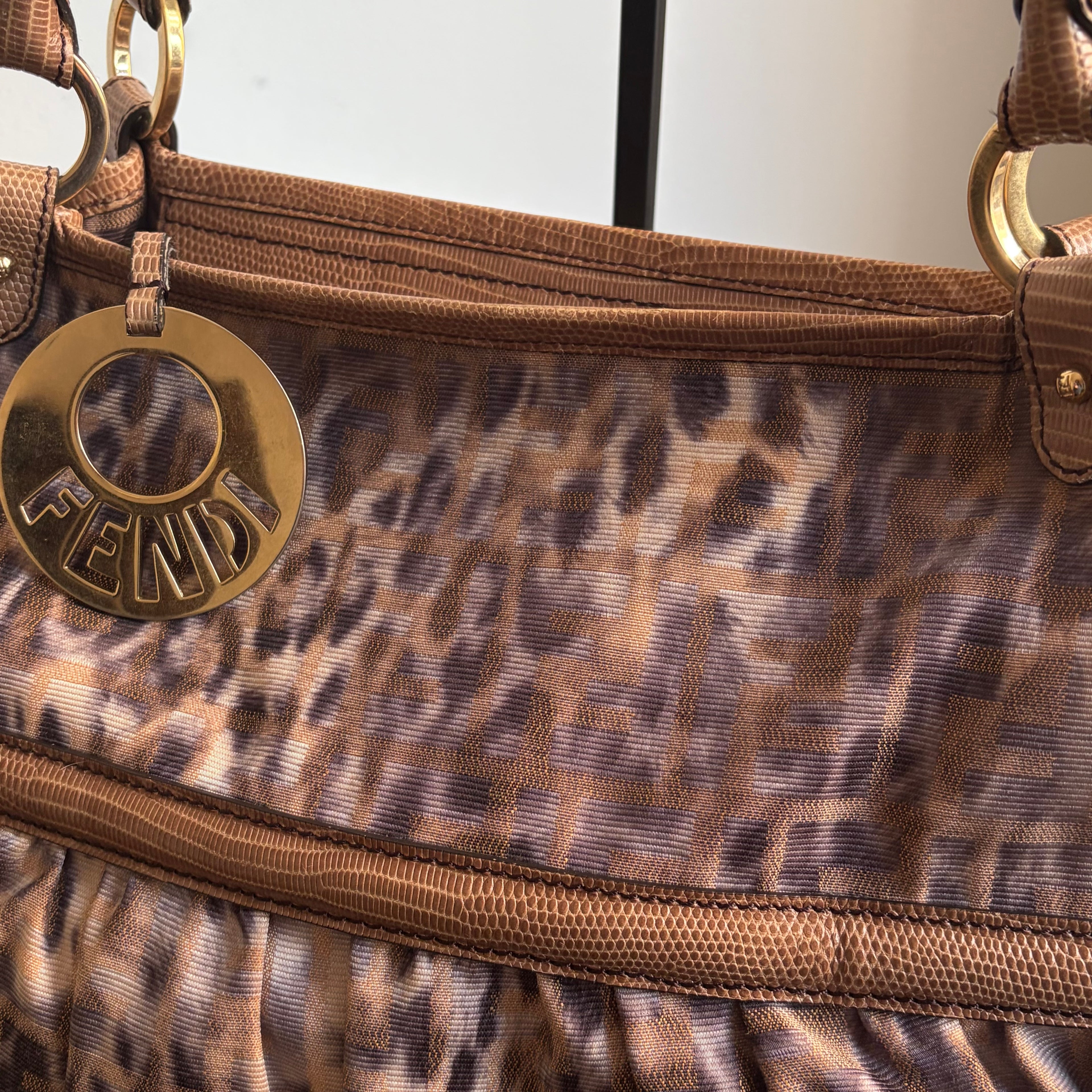 Fendi 2000s Large Lizard-Trimmed Zucca Chef Tote