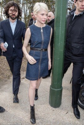 Louis Vuitton 2014 Blue Denim Leather Logo Zip Dress