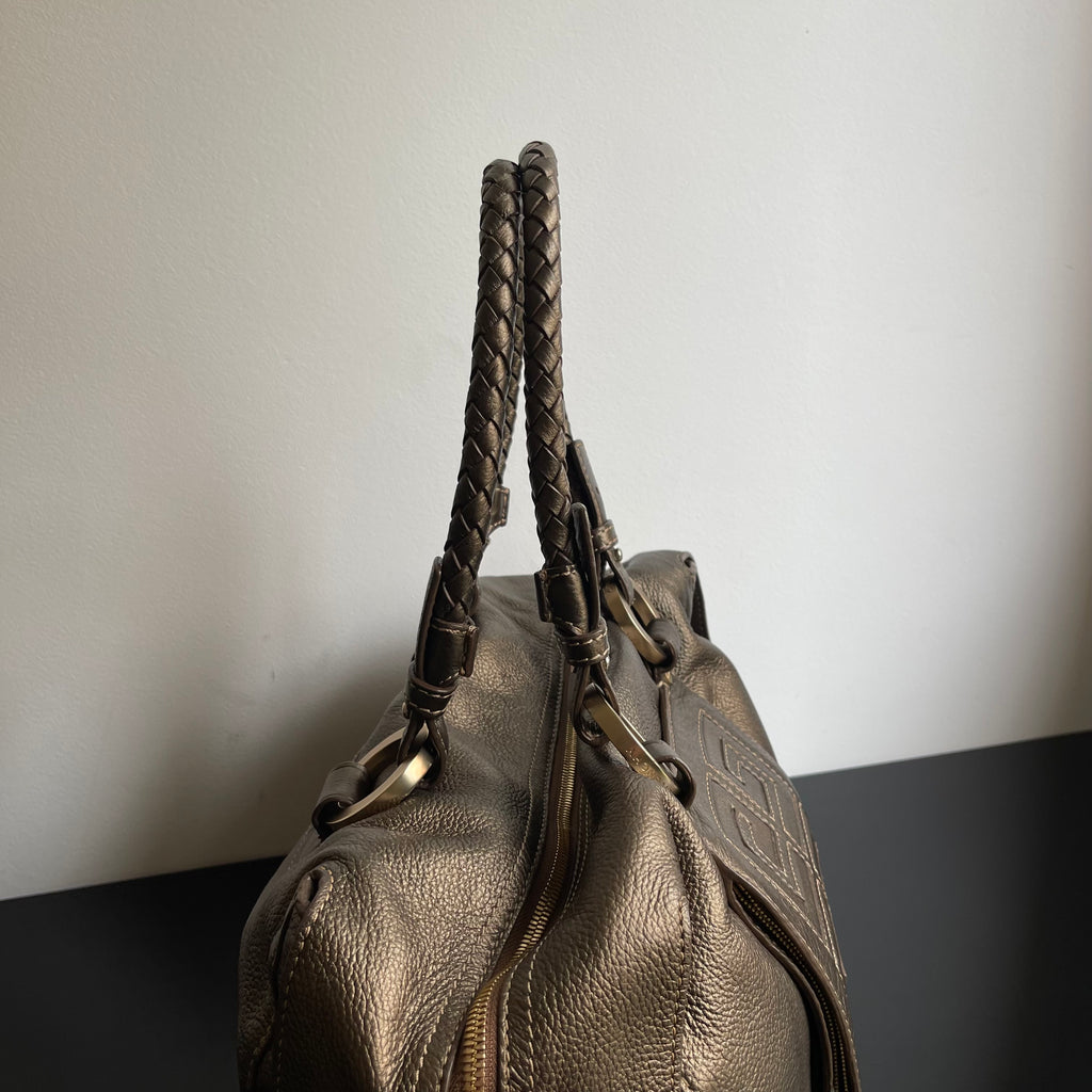 Givenchy Metallic Soft Leather Logo Embossed Braided Handle Satchel