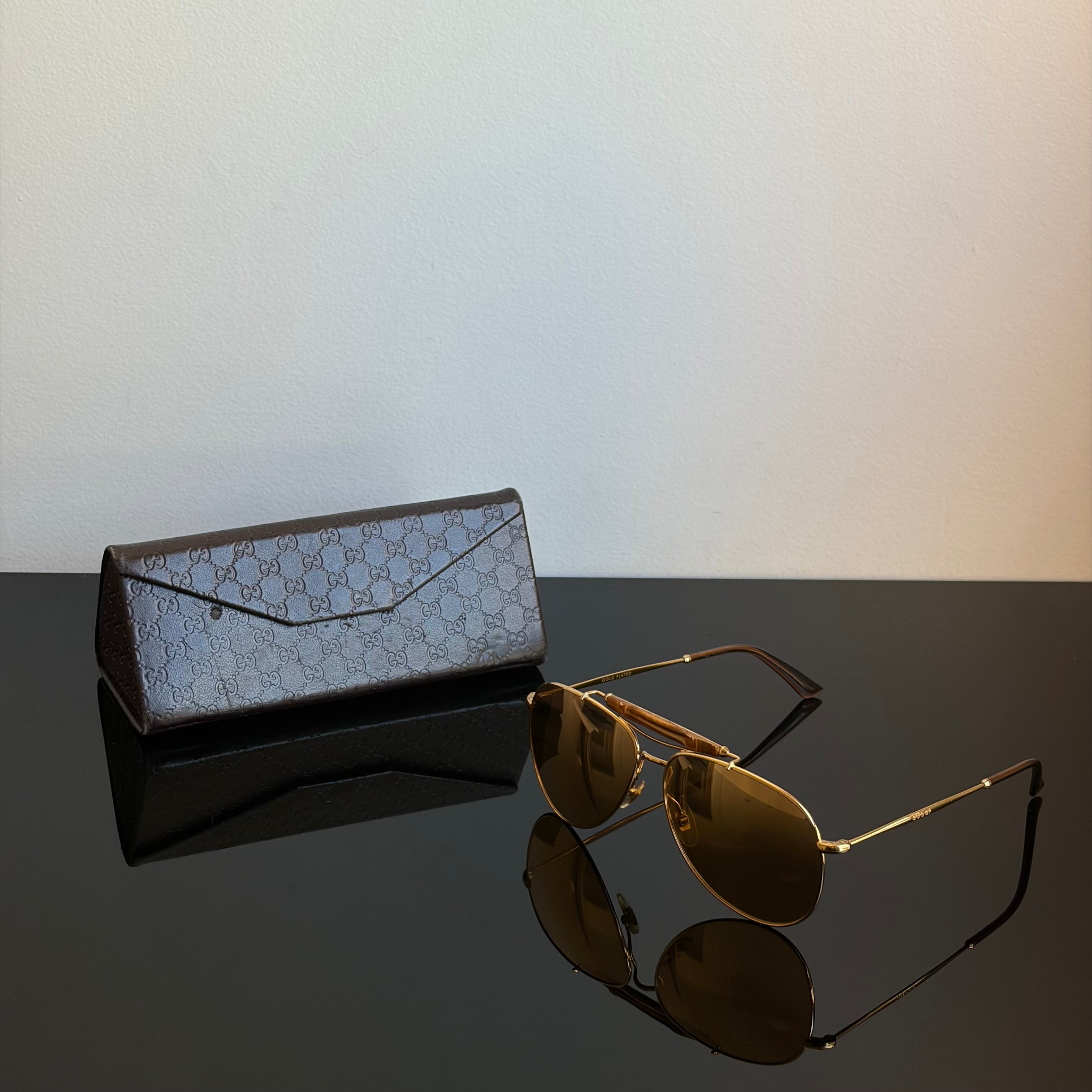 Gucci Gold Plated Bamboo Aviator Sunglasses