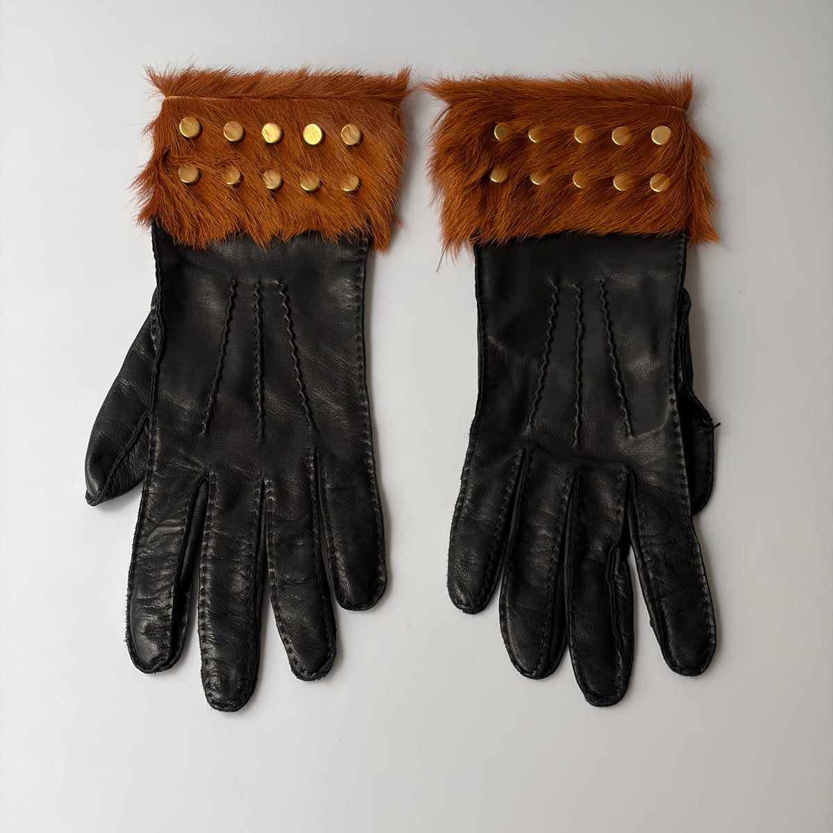 Prada Studded Fur-Cuff Leather Gloves