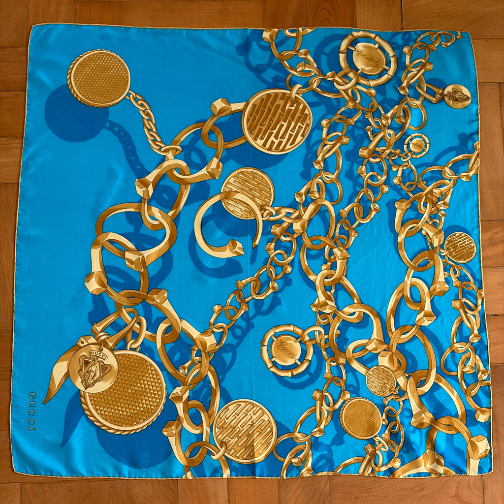 Gucci Turquoise Chain Silk Scarf
