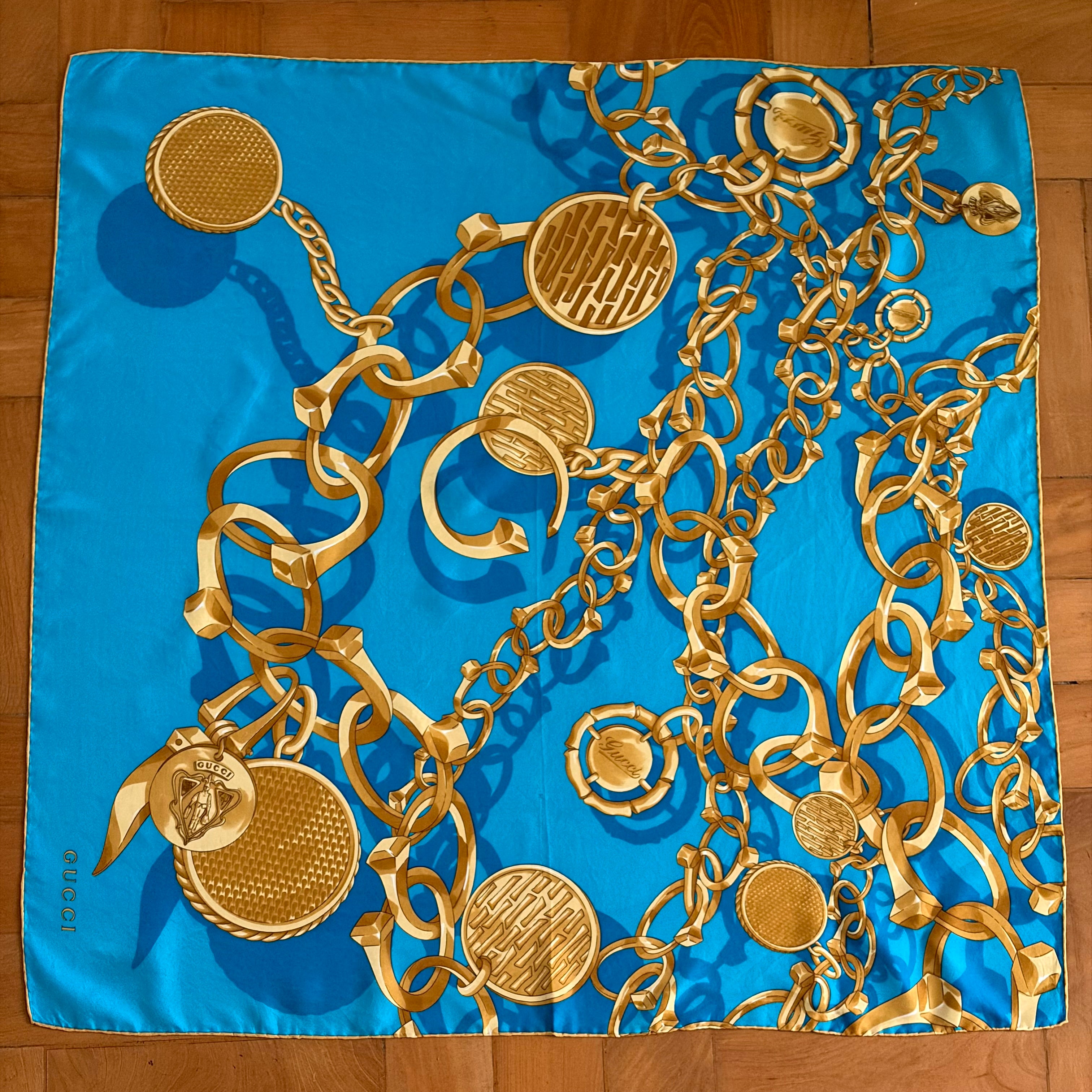 Gucci Turquoise Chain Silk Scarf