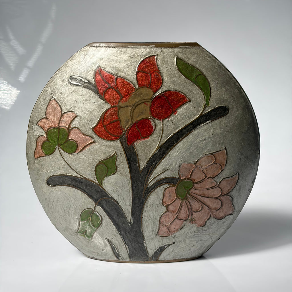 Vintage Floral Bronze Vase