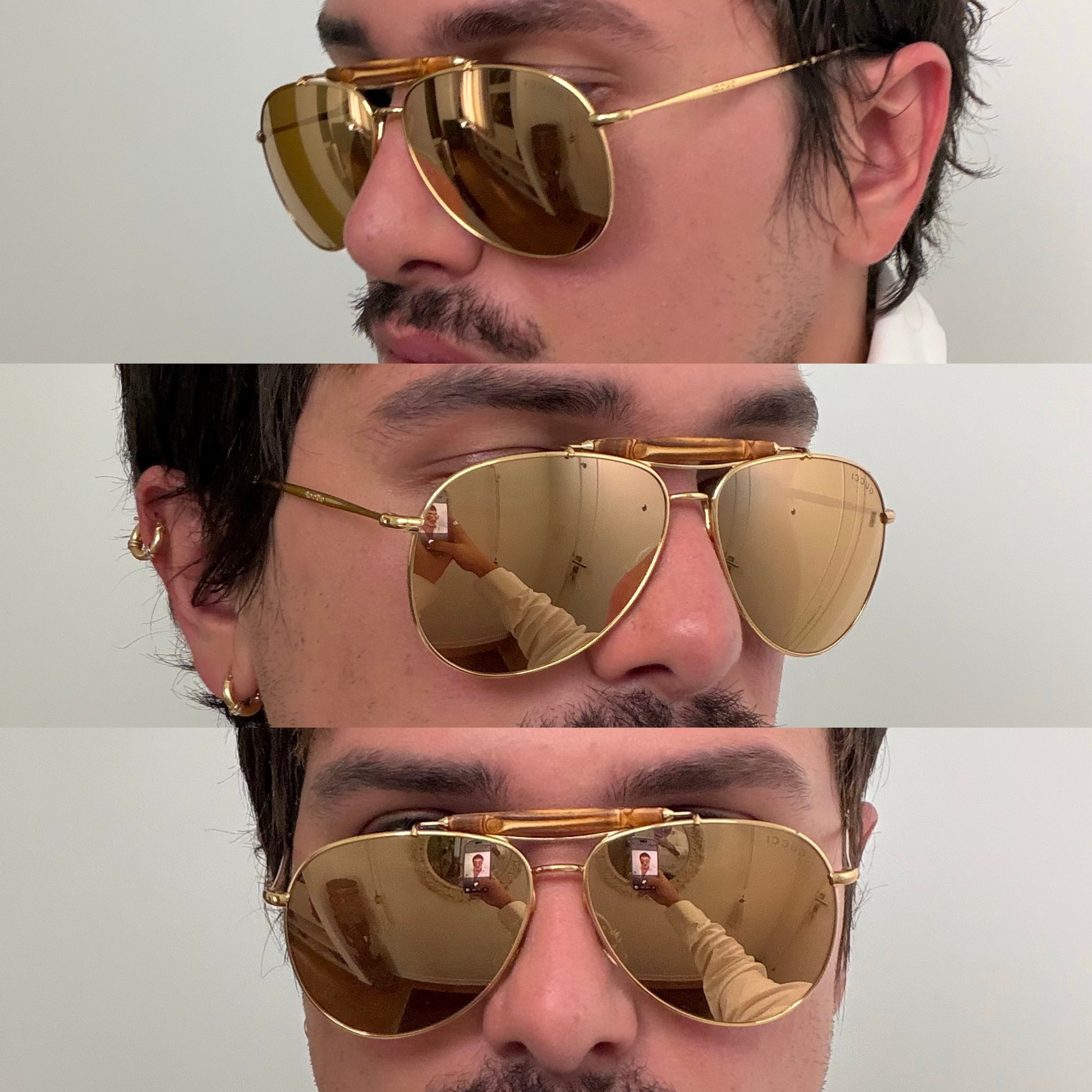 Gucci Gold Plated Bamboo Aviator Sunglasses