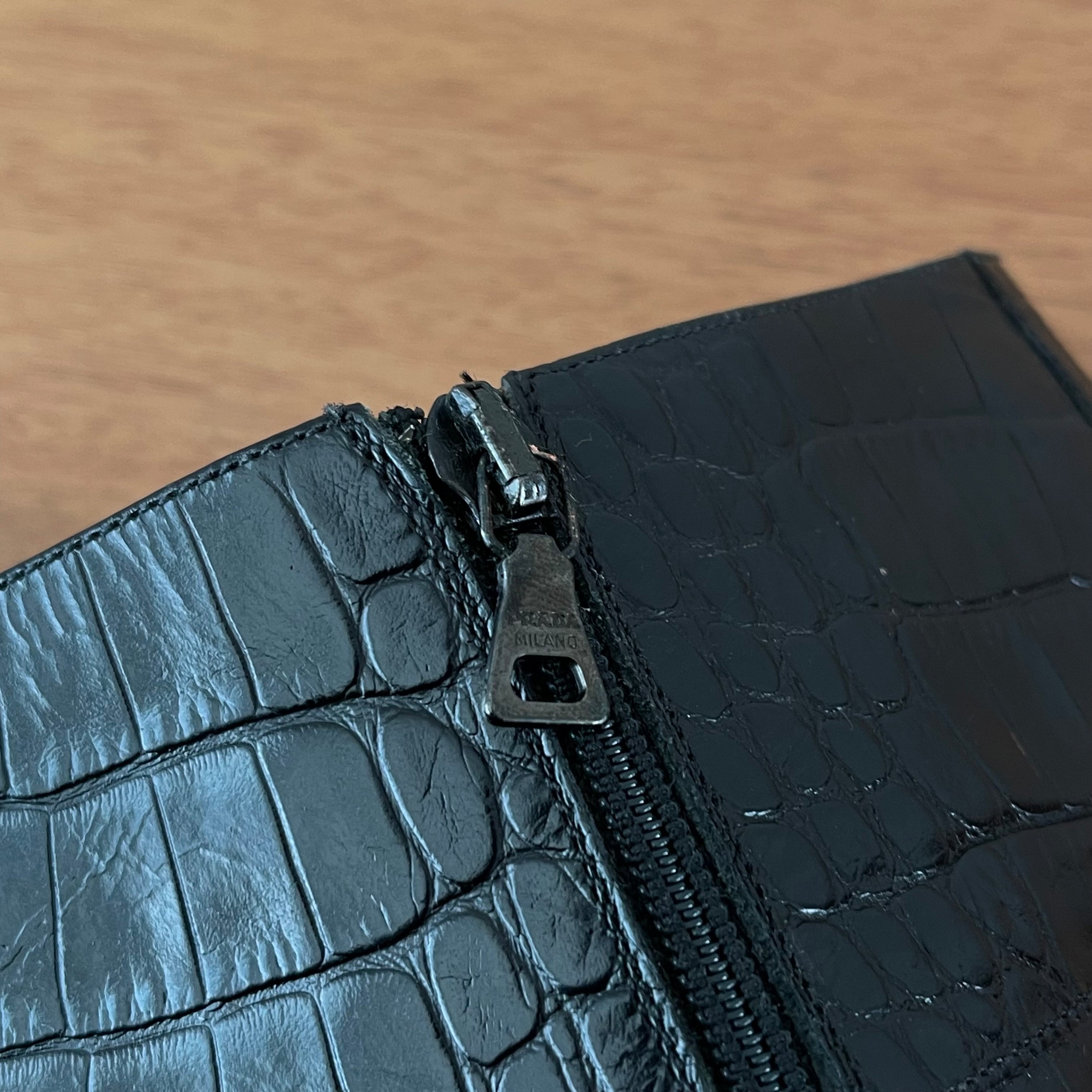 Prada Vintage Knee-High Crocodile Black Leather Boots