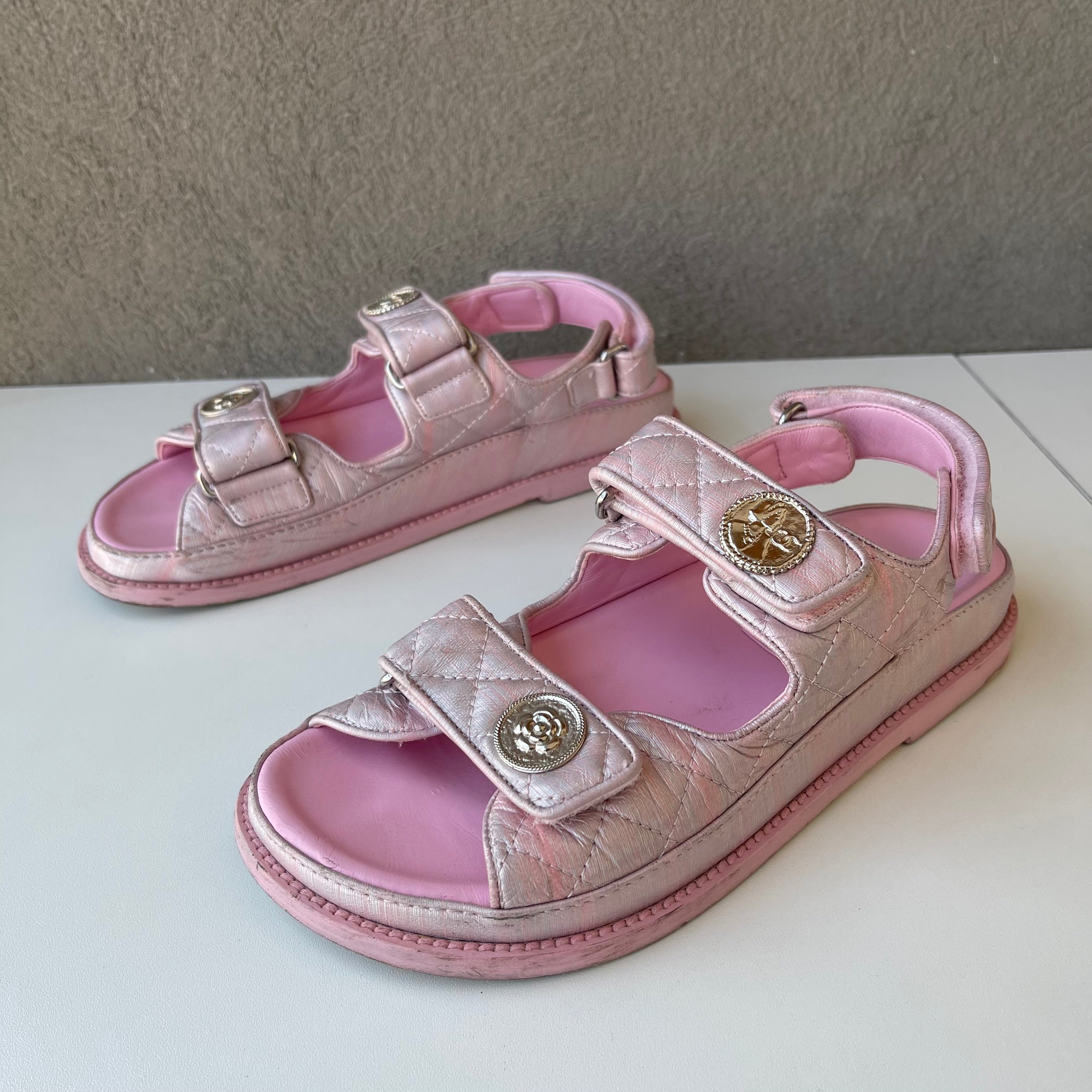 Chanel Pink Leather Dad Sandals