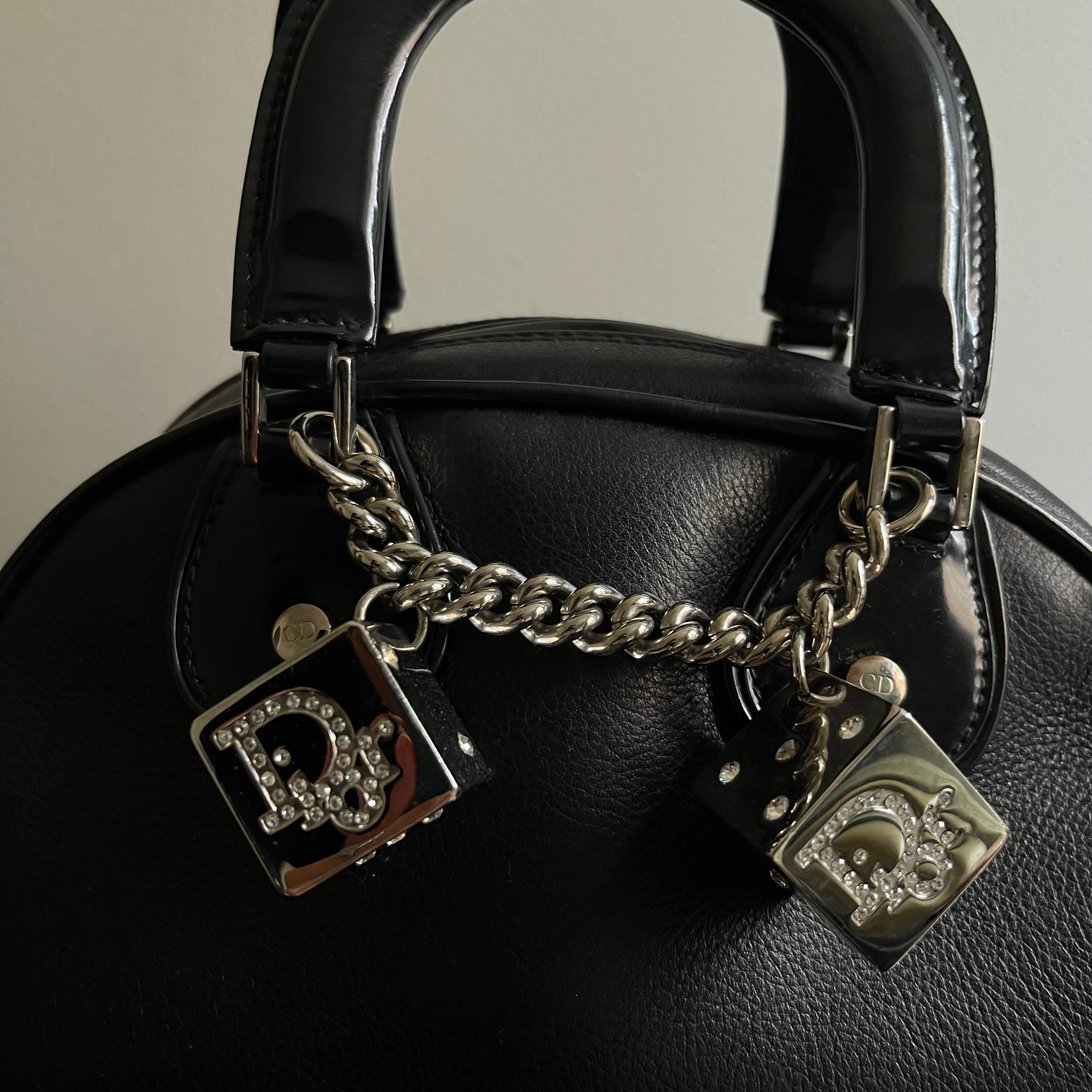 Christian Dior Gambler Dice Bowling Black Leather Bag