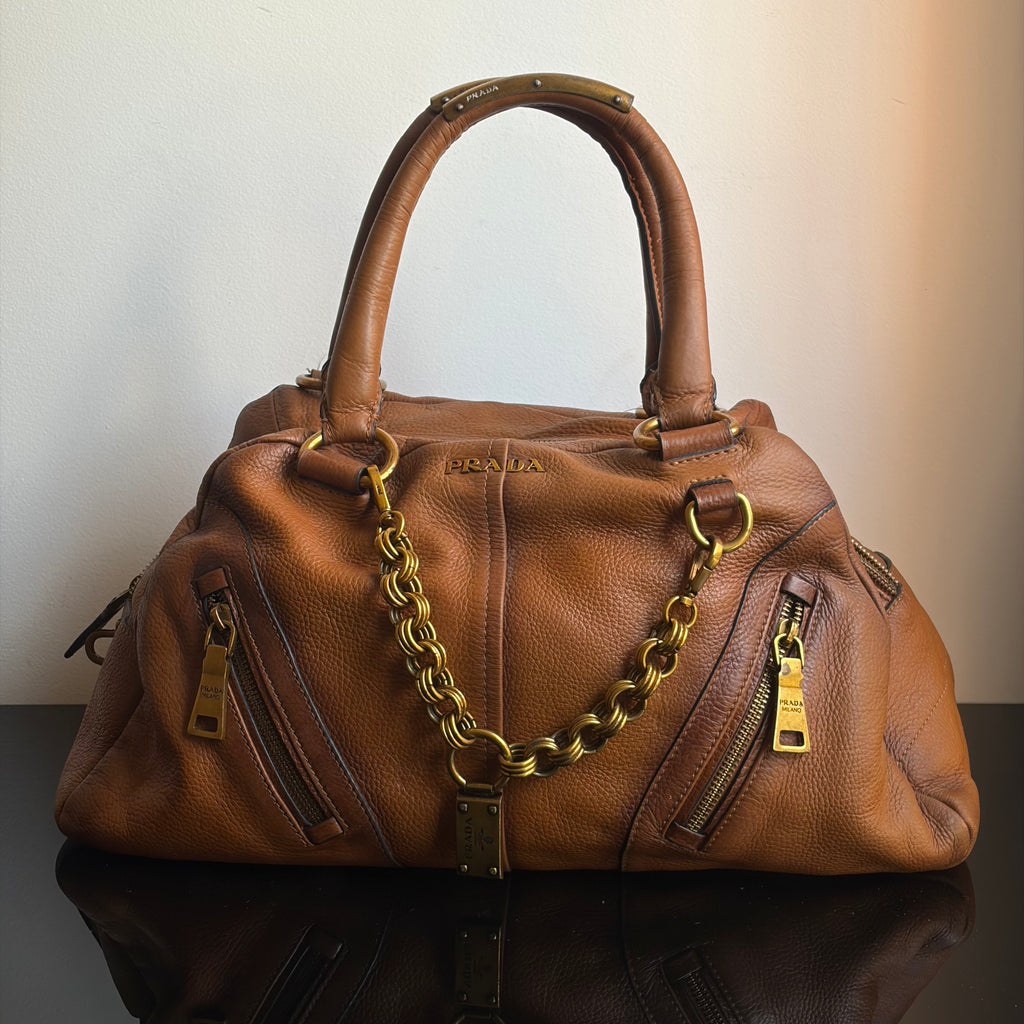 Prada Boston Chain Vitello Leather Bag