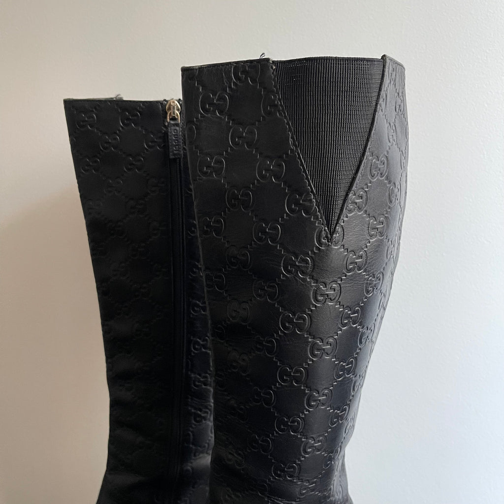 Gucci by Tom Ford Black Guccissima Monogram Leather Boots