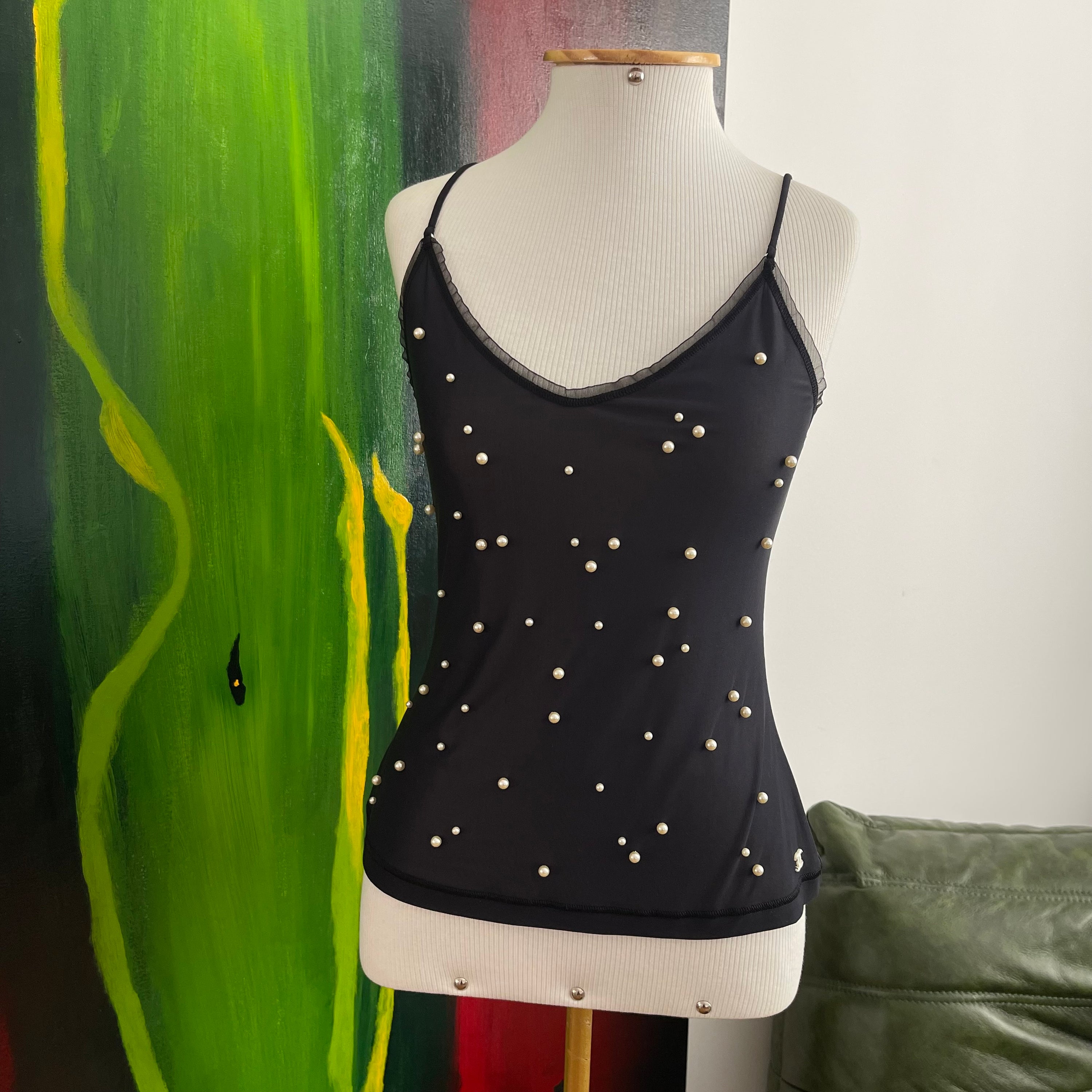 Chanel Black Pearl Embellished Tank Top