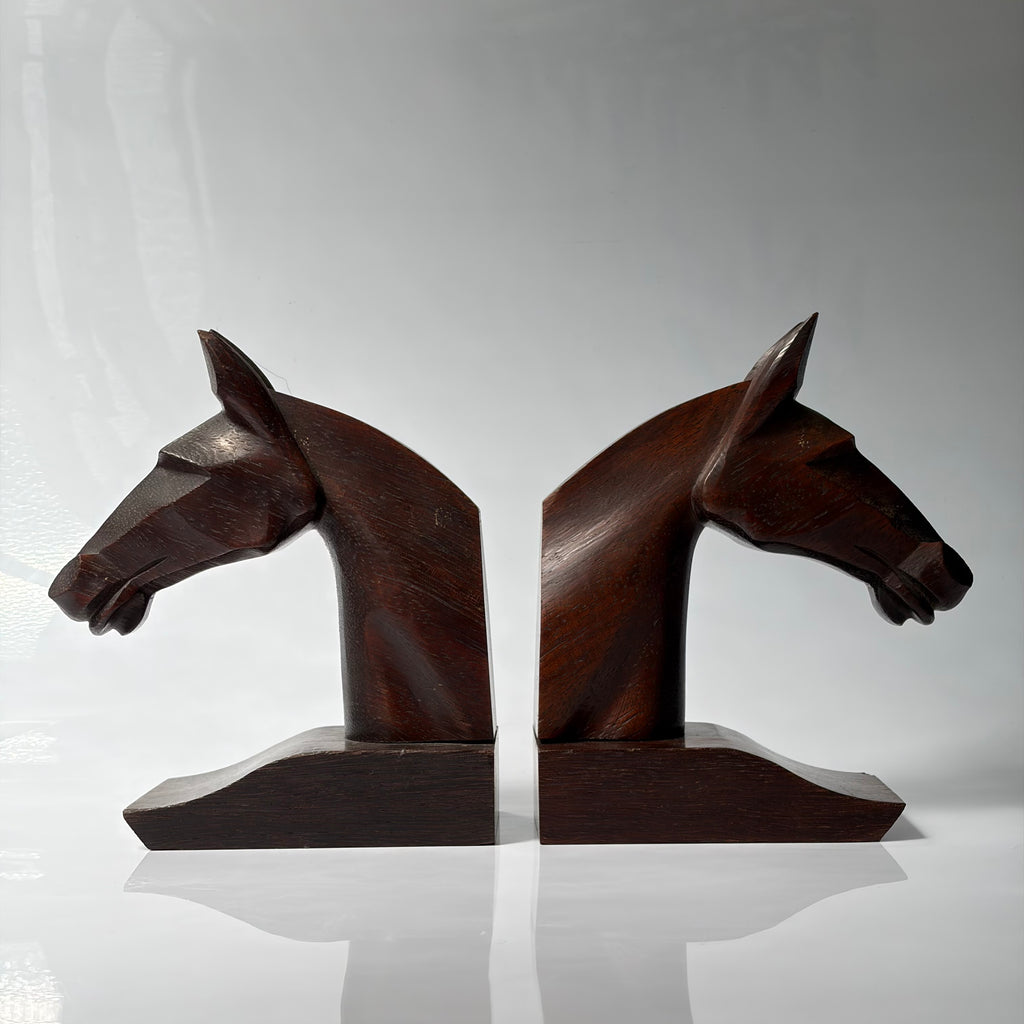 Art Deco Wood Horses Serre Livres