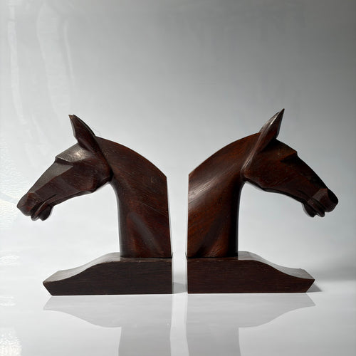 Art Deco Wood Horses Serre Livres