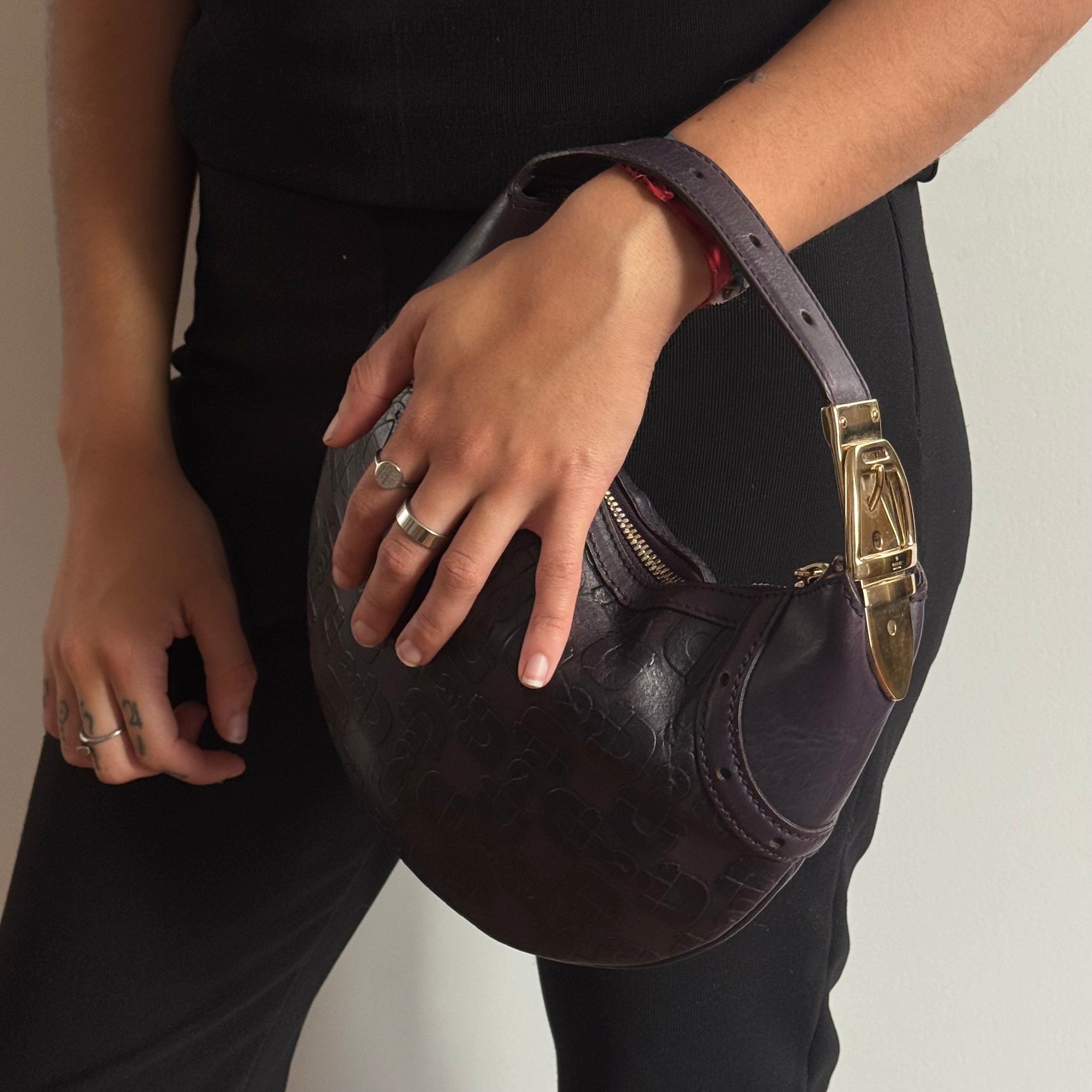 Gucci Horsebit Mini Glam Hobo Purple Leather Bag