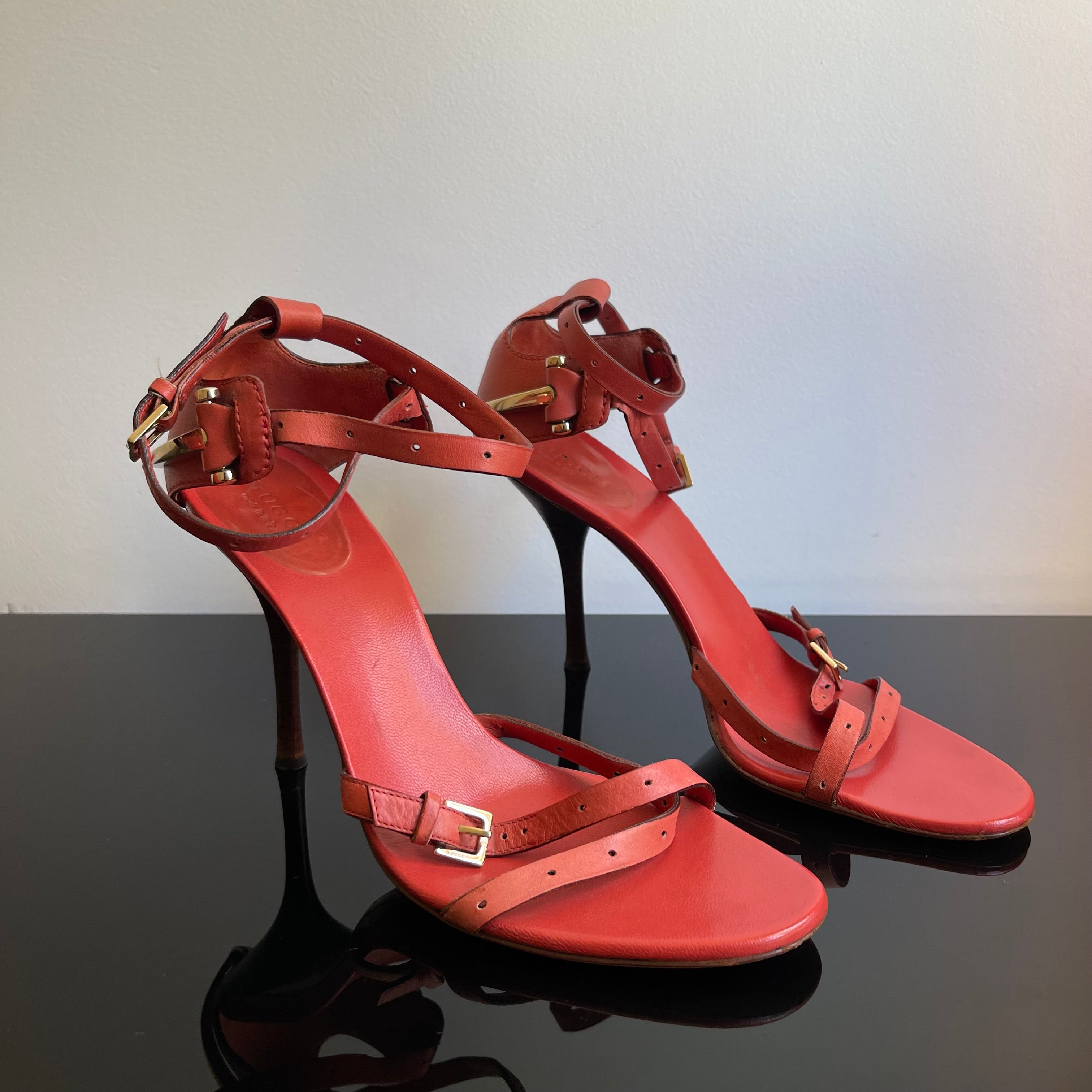 Gucci Tom Ford Vintage Horsebit Red Leather Strappy Heels