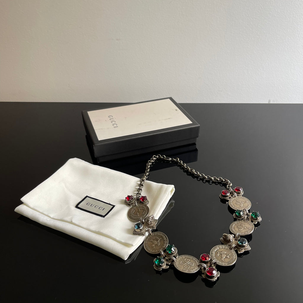 Gucci Crystal & Coin Statement Necklace