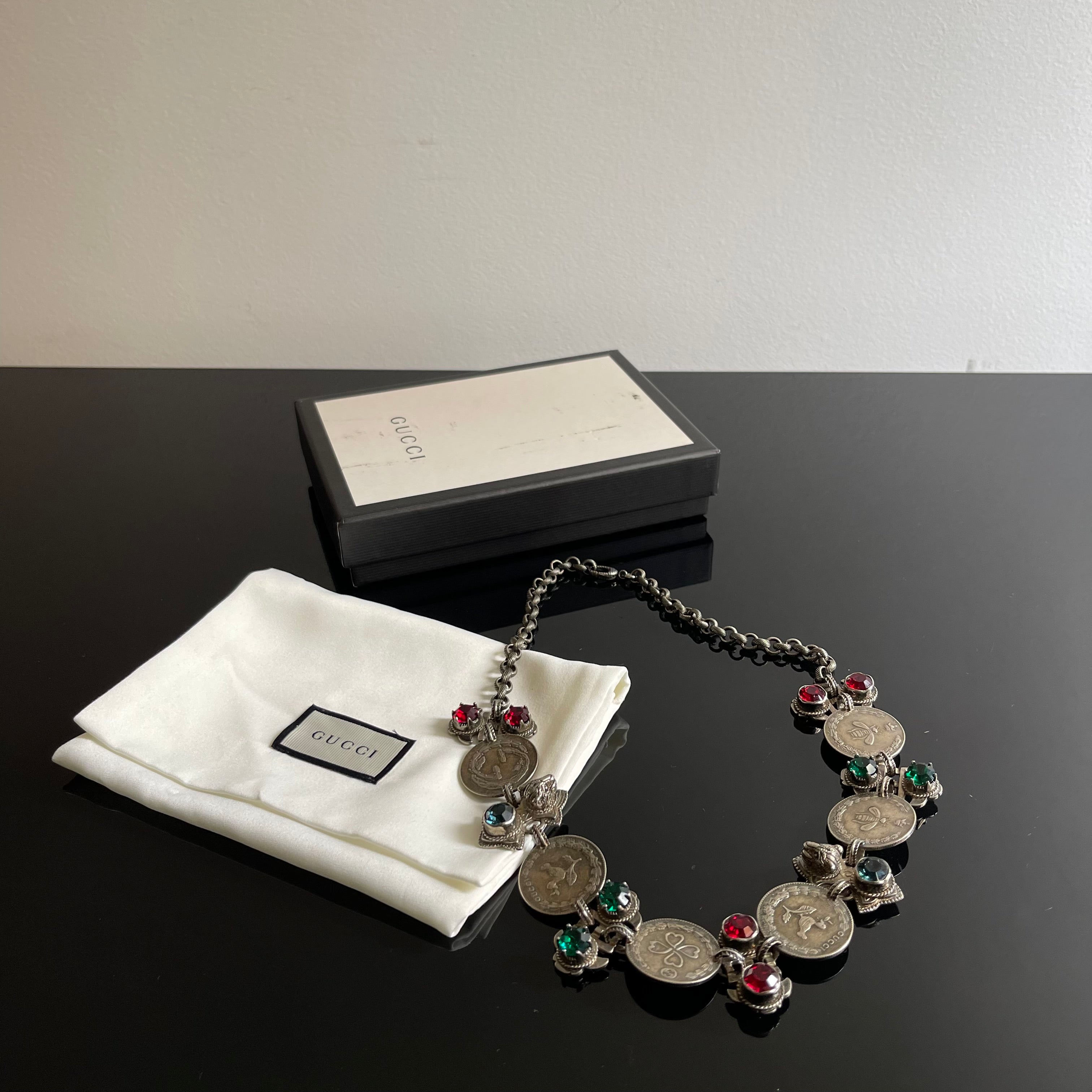 Gucci Crystal & Coin Statement Necklace